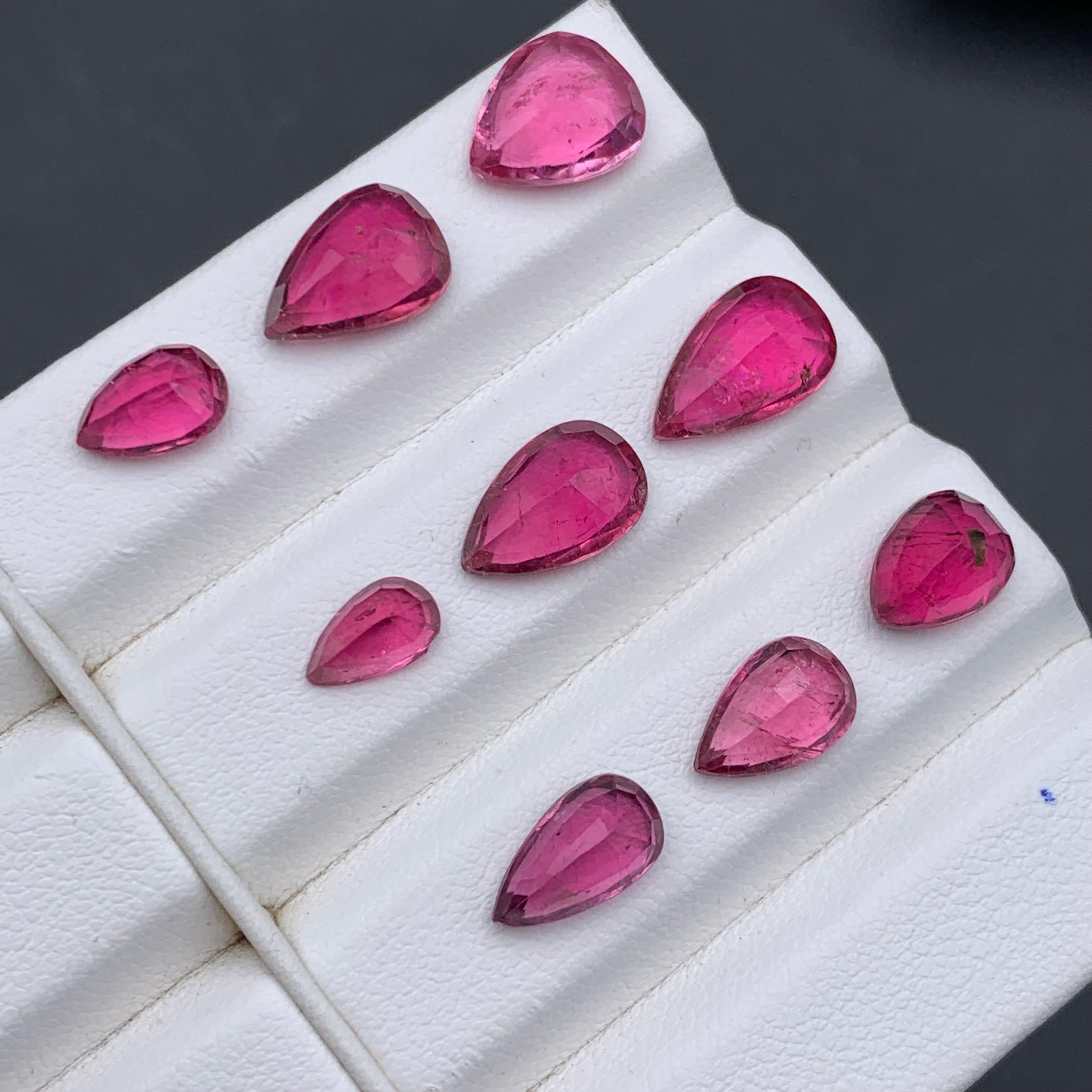 Vivid Pink Natural Tourmaline Ring Earrings Loose Gemstones Lot 15.90Ct Pear Cut For Sale 4