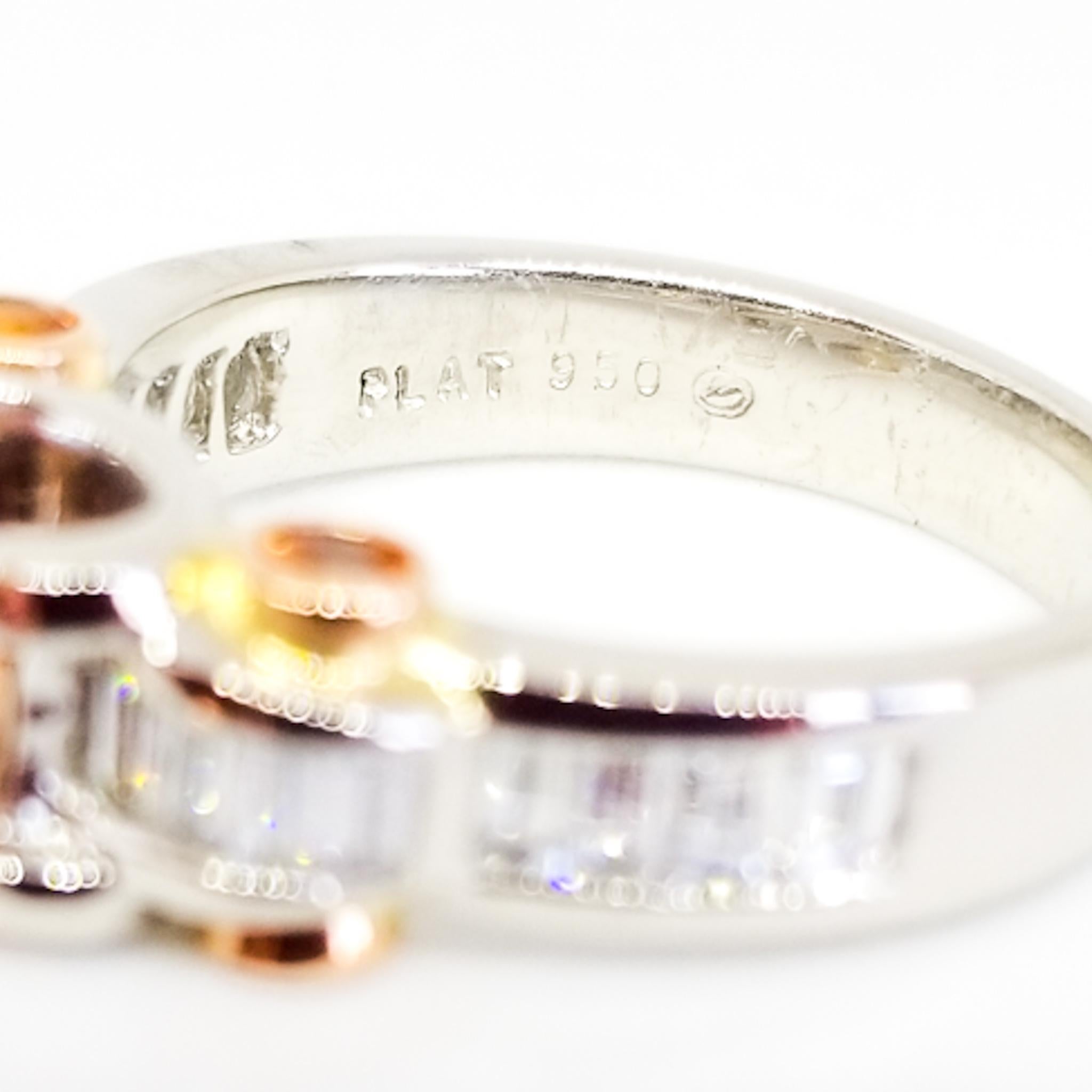 Vivid Pink Peach Orange Unheated  NatFancy Sapphire Baguette Diamond Ring PT 18K 3