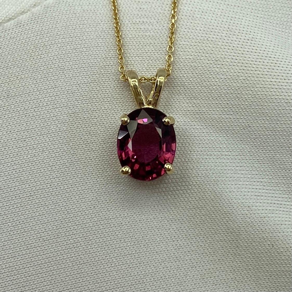 Vivid Pink Red 2.00 Carat Rhodolite Garnet Oval Cut Solitaire Pendant Necklace For Sale 5