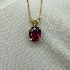 Vivid Pink Red 2.00 Carat Rhodolite Garnet Oval Cut Solitaire Pendant Necklace