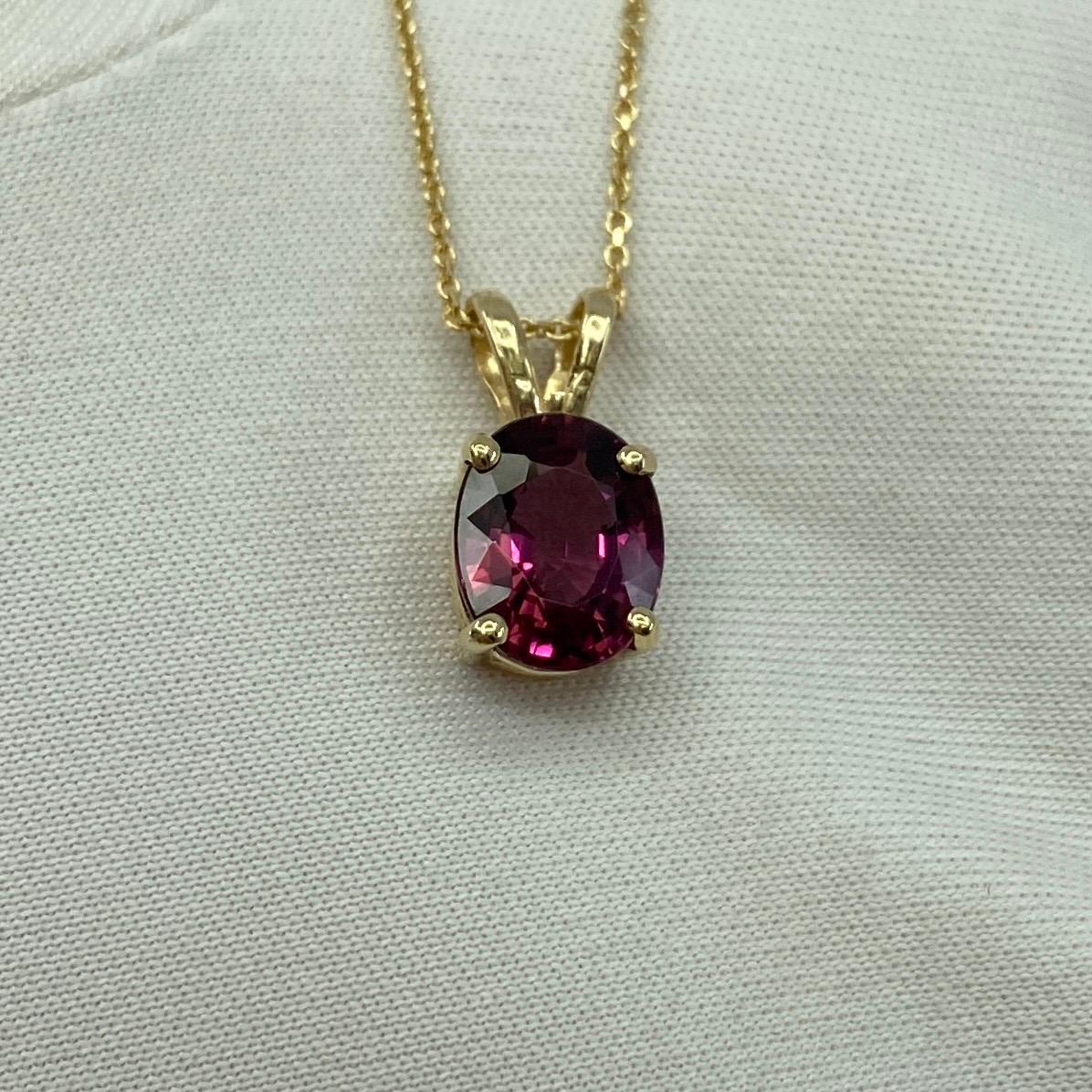 Women's or Men's Vivid Pink Red 2.00 Carat Rhodolite Garnet Oval Cut Solitaire Pendant Necklace For Sale