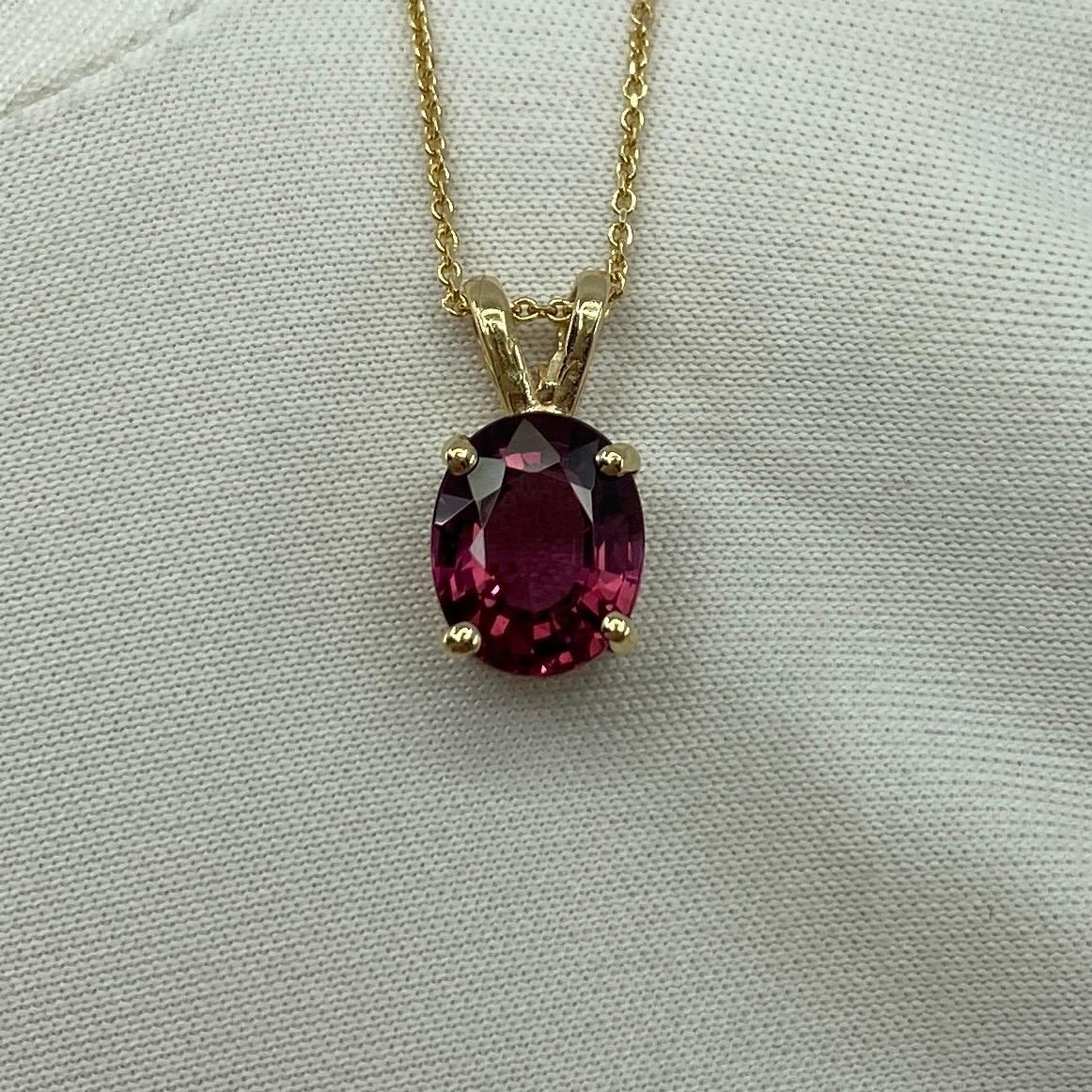 Vivid Pink Red 2.00 Carat Rhodolite Garnet Oval Cut Solitaire Pendant Necklace For Sale 1