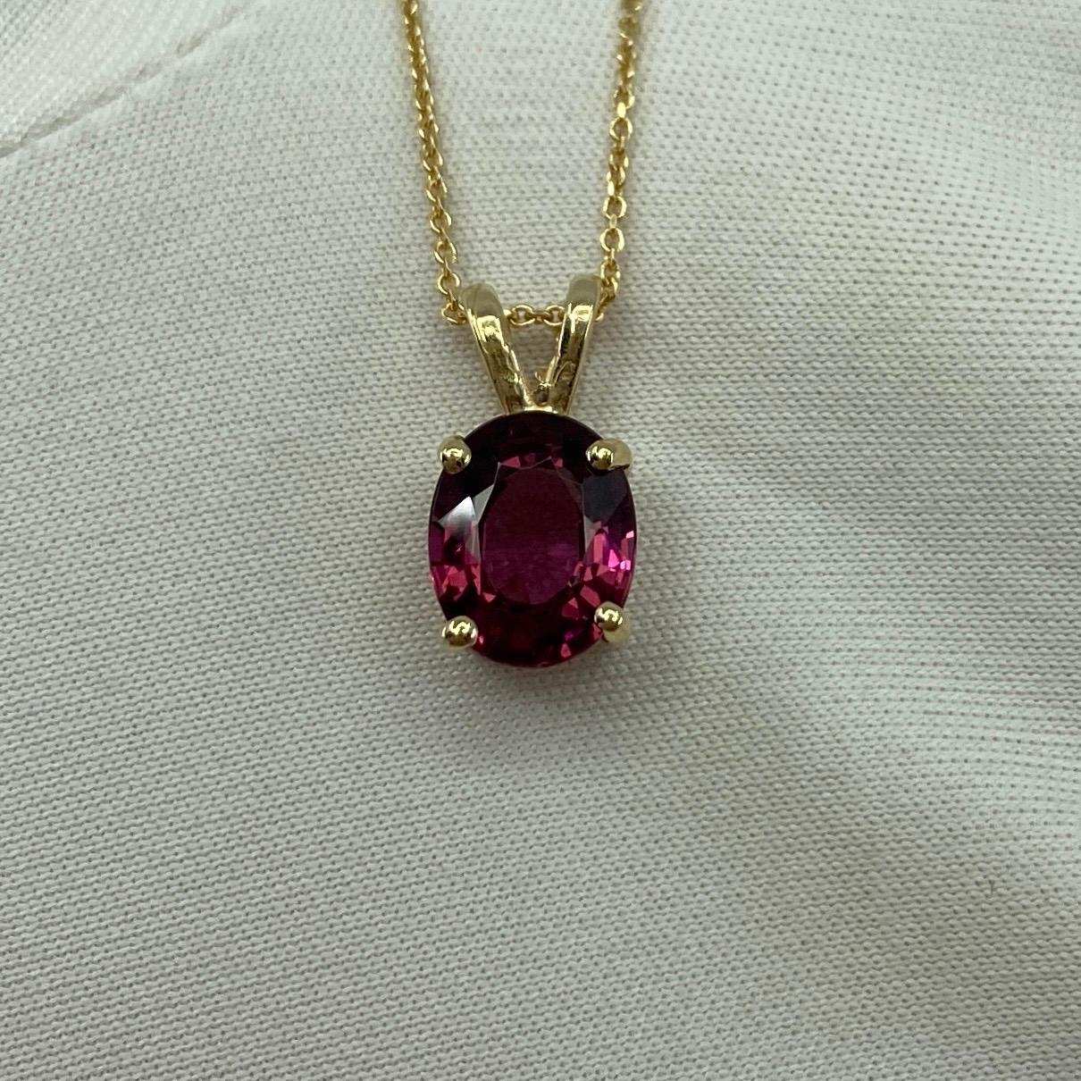 Vivid Pink Red 2.00 Carat Rhodolite Garnet Oval Cut Solitaire Pendant Necklace For Sale 2