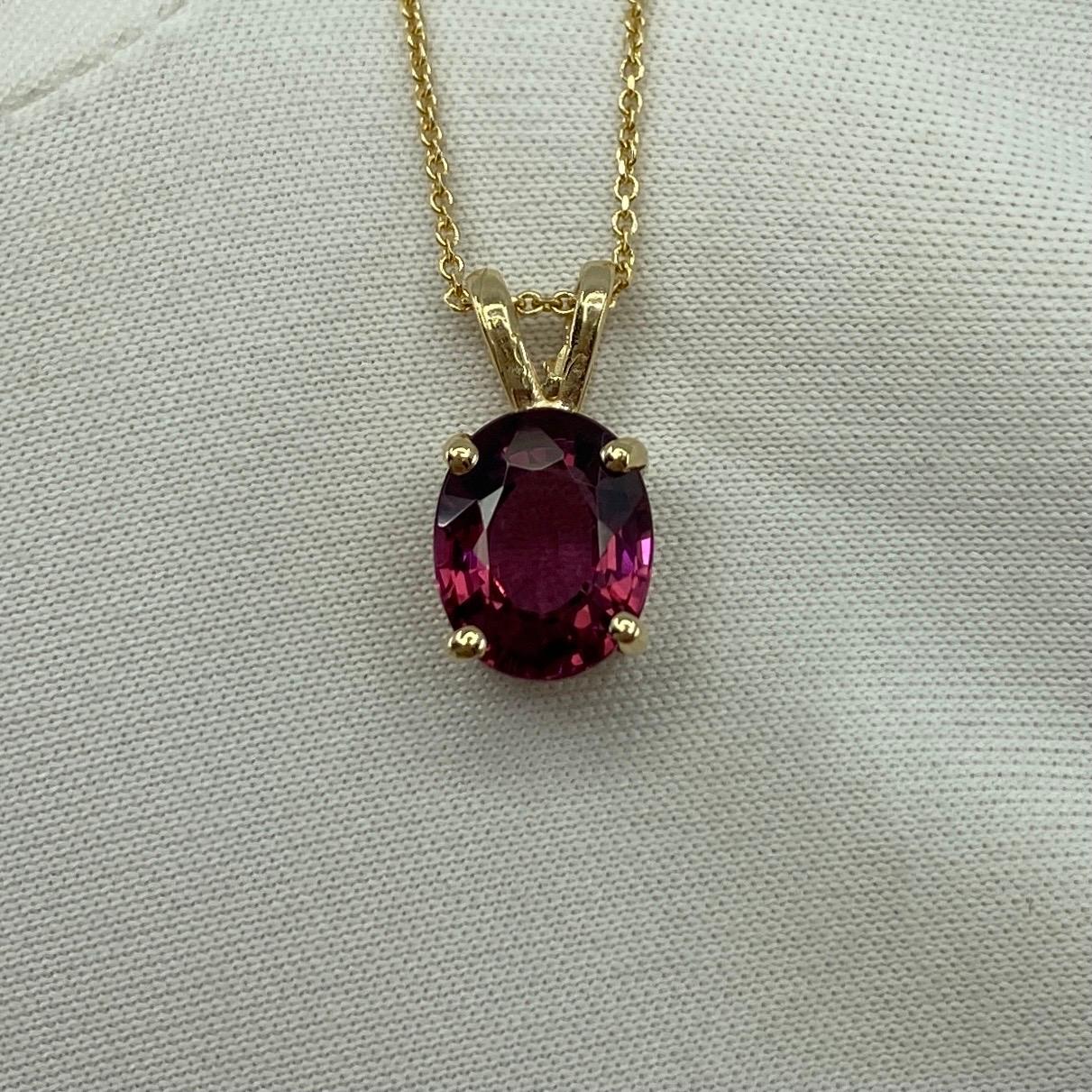 Vivid Pink Red 2.00 Carat Rhodolite Garnet Oval Cut Solitaire Pendant Necklace For Sale 4