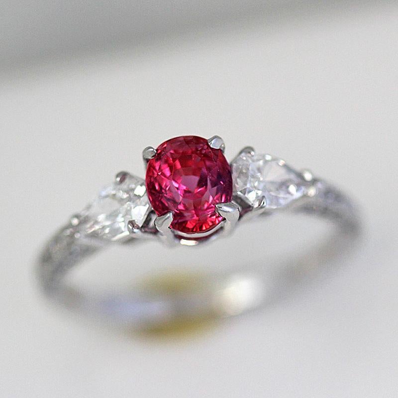 Vivid Pink Sapphire 1.00 Carat Three-Stone Ring 18 Karat White In New Condition For Sale In West Hollywood, CA