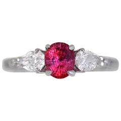 Vivid Pink Sapphire 1.00 Carat Three-Stone Ring 18 Karat White