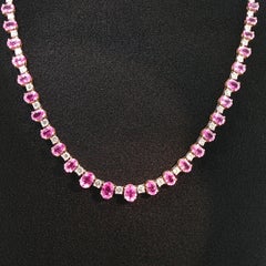 Vivid Pink Sapphire and Diamond Tennis Necklace