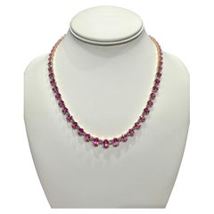 Vivid Pink Sapphire and Diamond Tennis Necklace