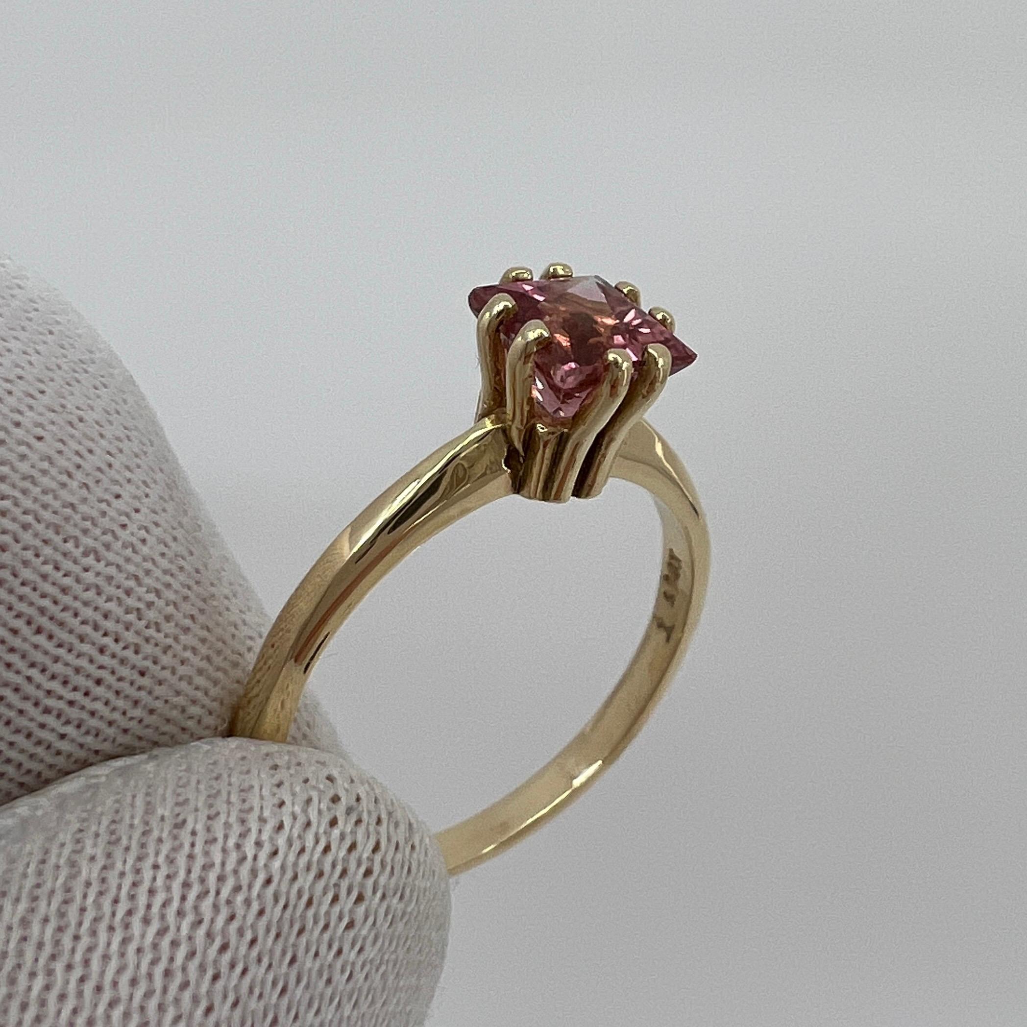 Vivid Pink Tourmaline Custom Square Princess Cut Yellow Gold Solitaire Ring For Sale 4
