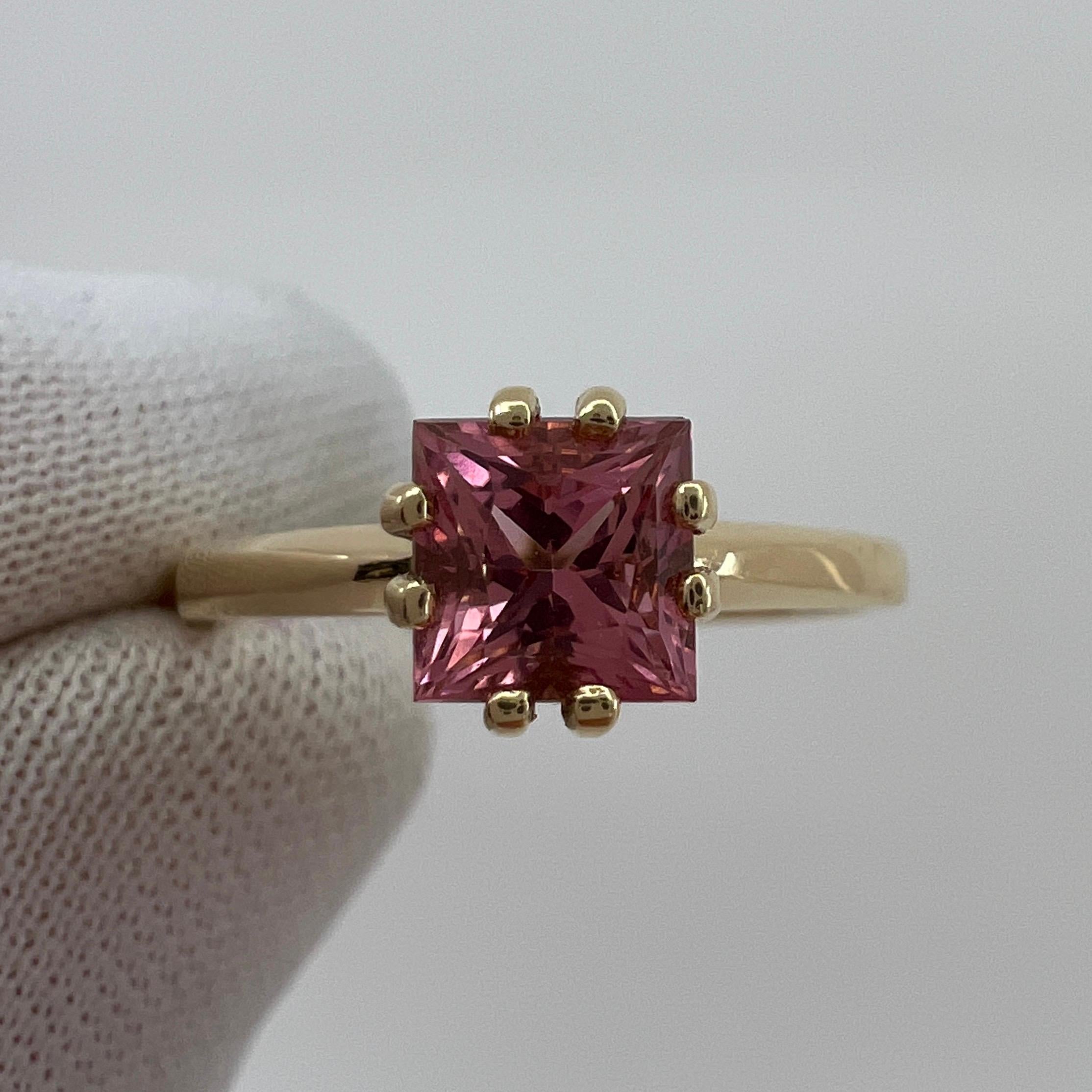 Vivid Pink Tourmaline Fine Custom Princess Cut Yellow Gold Solitaire Ring

0.80 Carat tourmaline with stunning colour, very bright and vivid. Measuring 5mm and approx. 0.80 carat.

Totally untreated and unheated with a unique custom princess