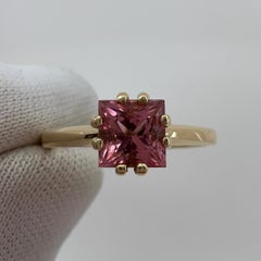 Vivid Pink Tourmaline Custom Square Princess Cut Yellow Gold Solitaire Ring