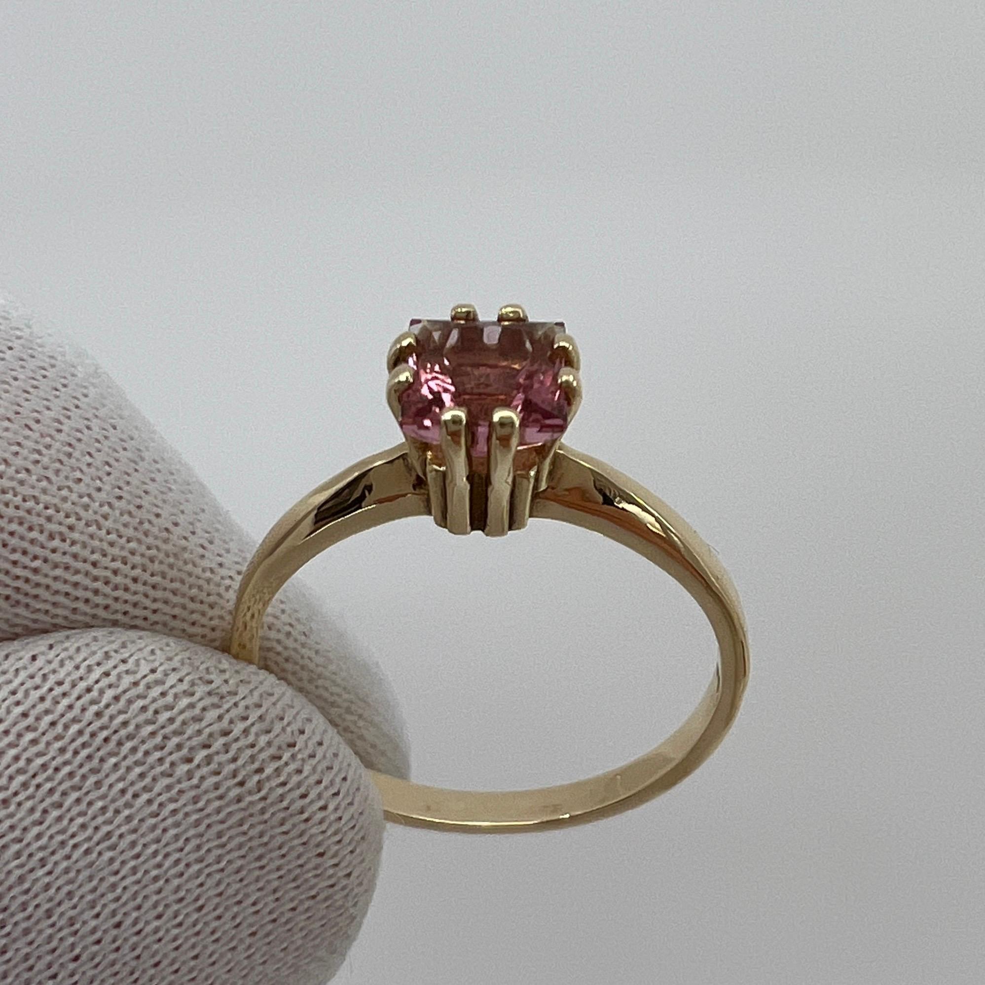 Vivid Pink Tourmaline Custom Square Princess Cut Yellow Gold Solitaire Ring For Sale 1