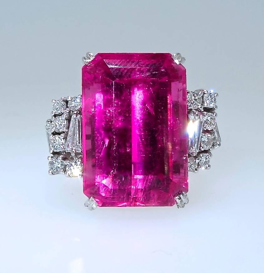 Contemporary Vivid Pink Tourmaline and Diamond Ring