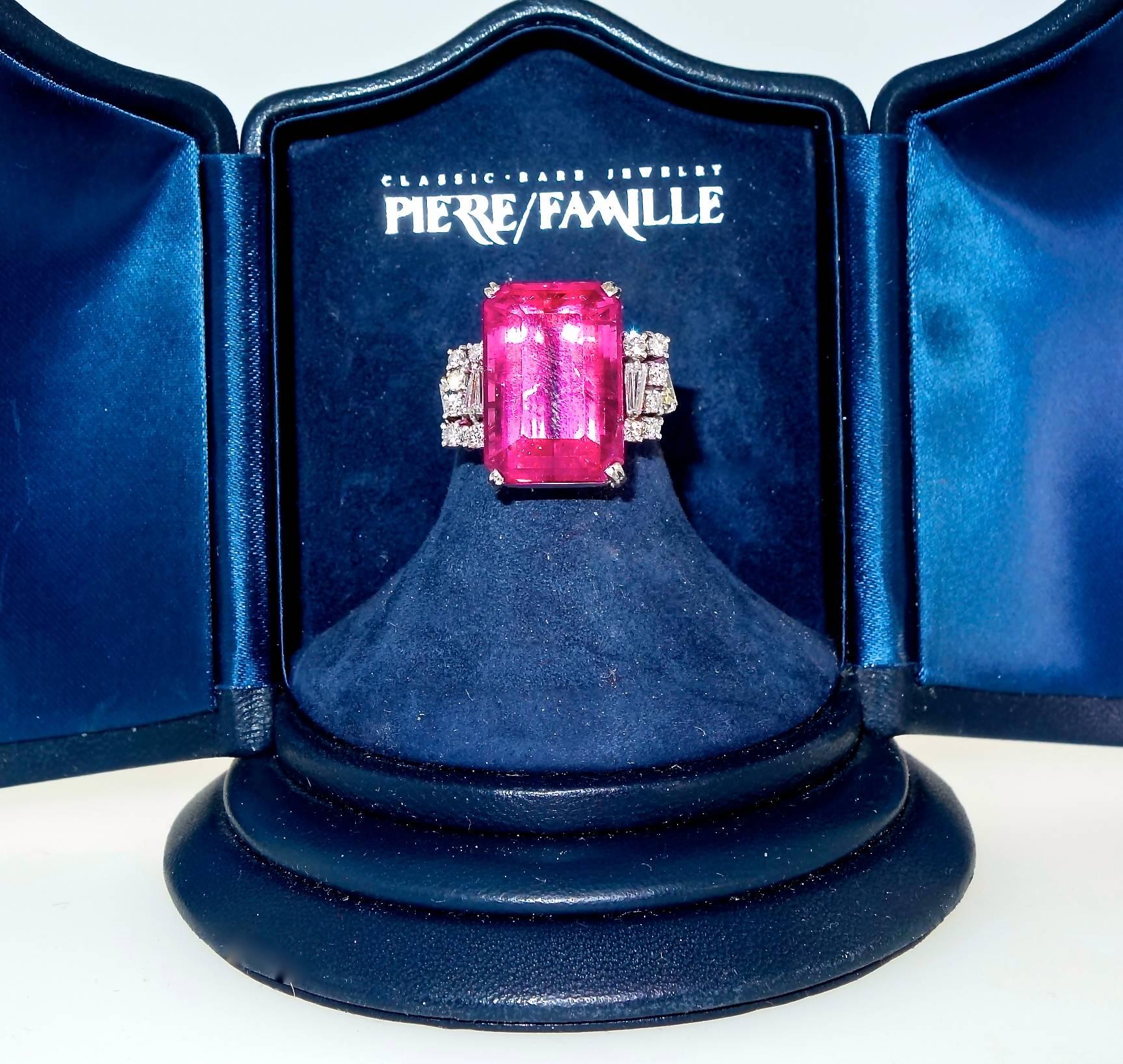 Vivid Pink Tourmaline and Diamond Ring In Excellent Condition In Aspen, CO