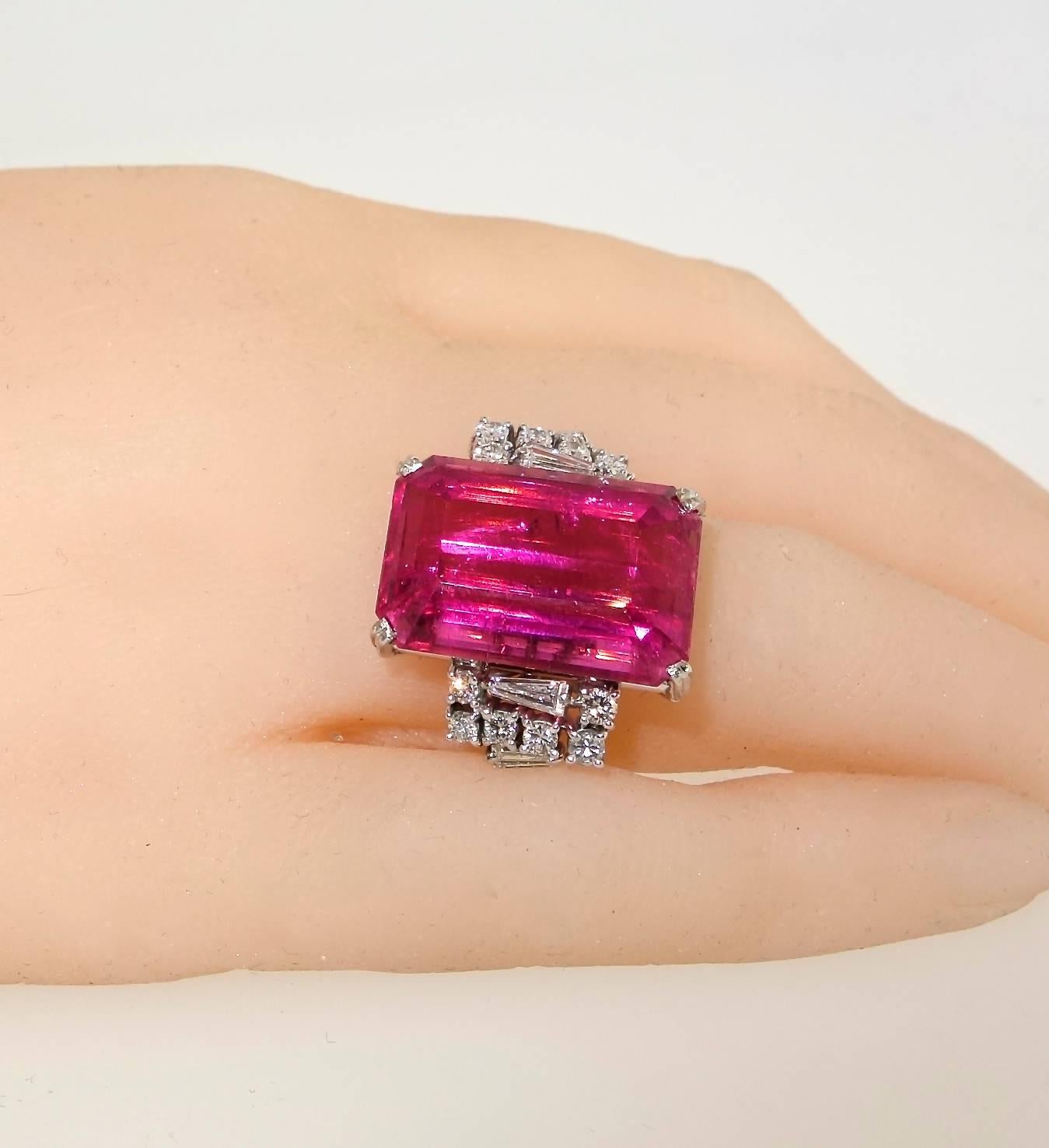 Women's or Men's Vivid Pink Tourmaline and Diamond Ring