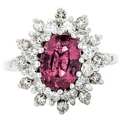 Vivid Pink Tourmaline & Diamond Ring in 14k White Gold