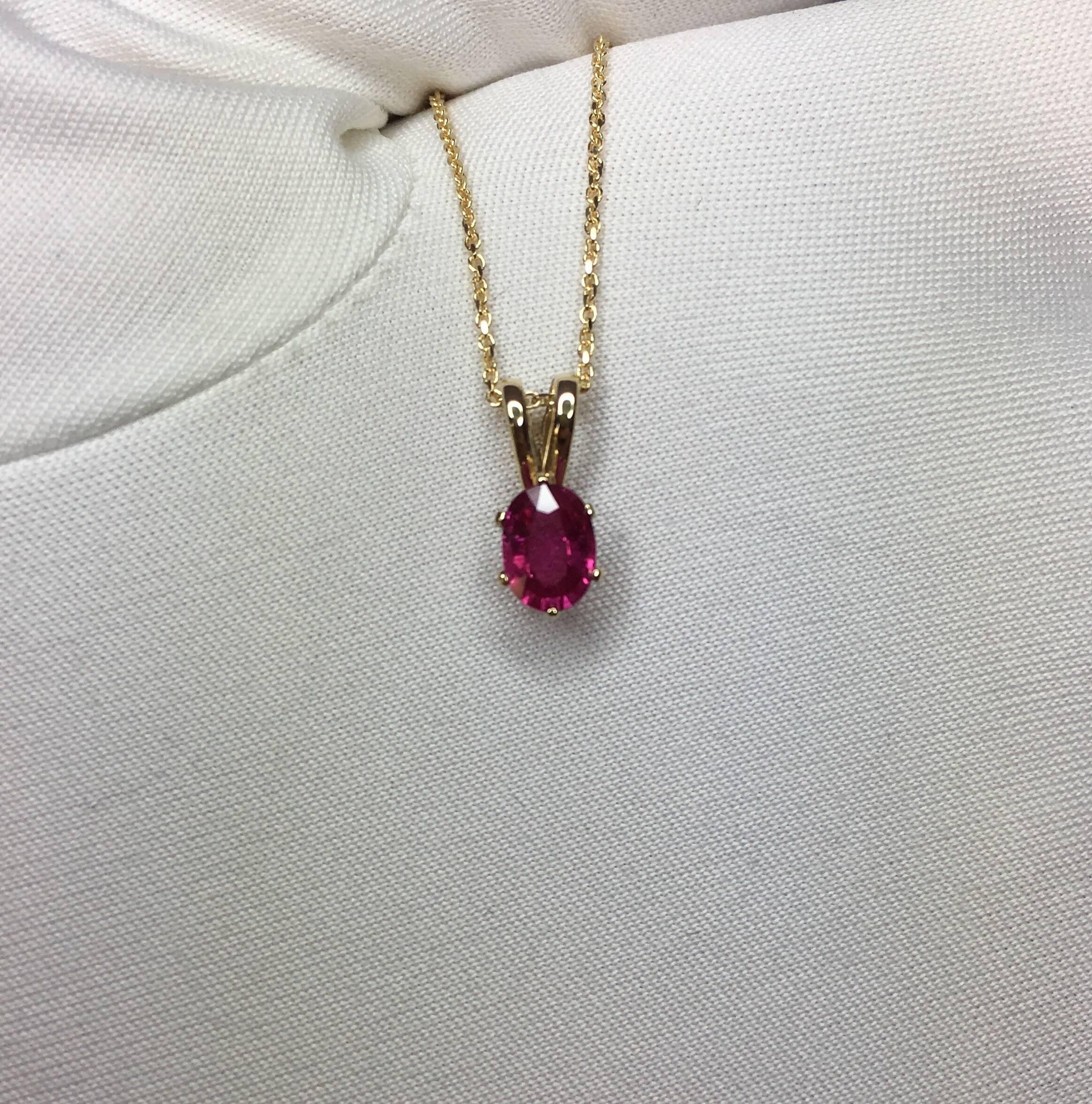 Vivid Pinkish Red 0.54 Carat Ruby Solitaire Oval Cut Yellow Gold Pendant In New Condition In Birmingham, GB