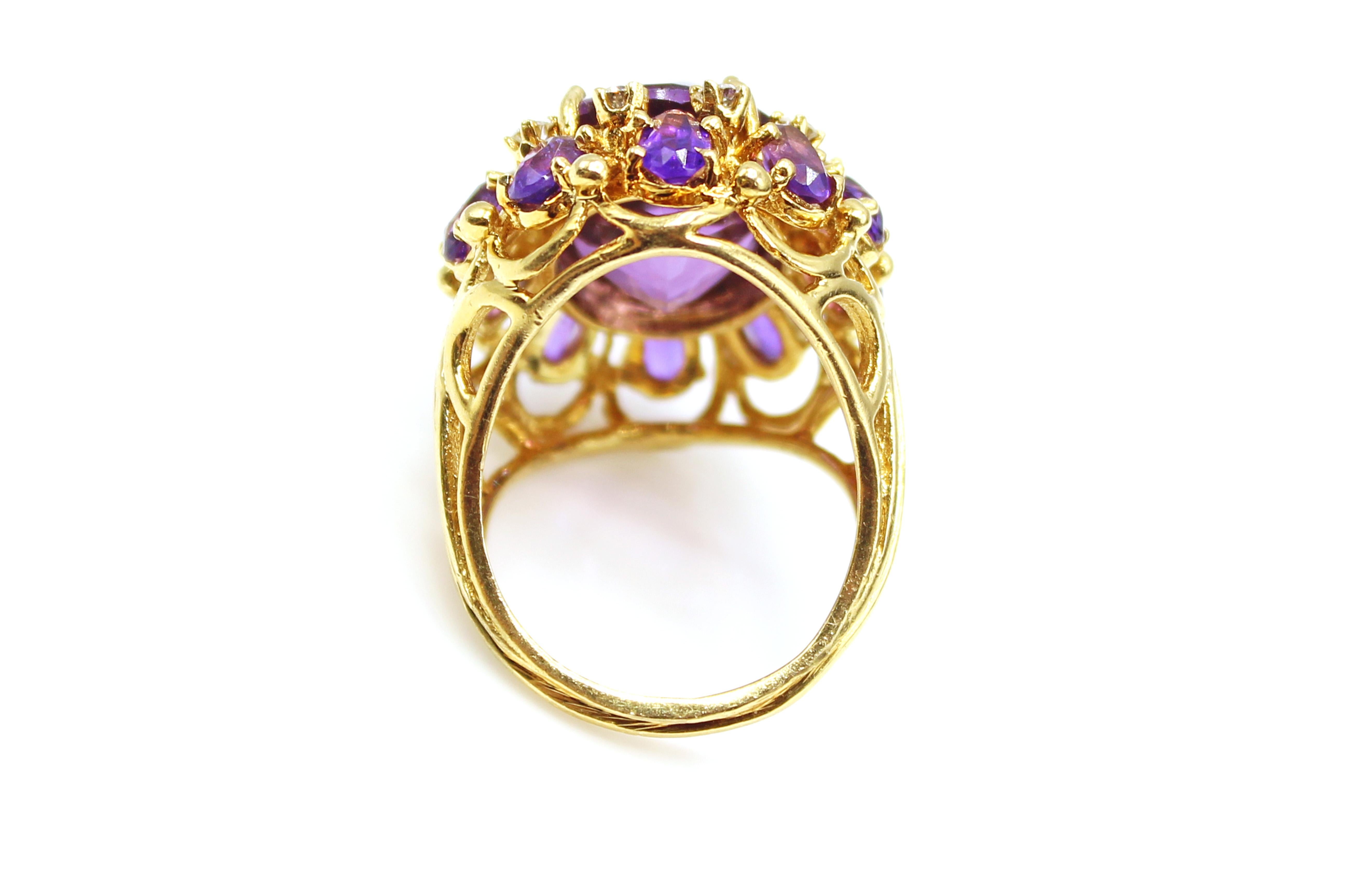Oval Cut Vivid Purple Amethyst Diamond 18 Karat Yellow Gold 1960s Ring
