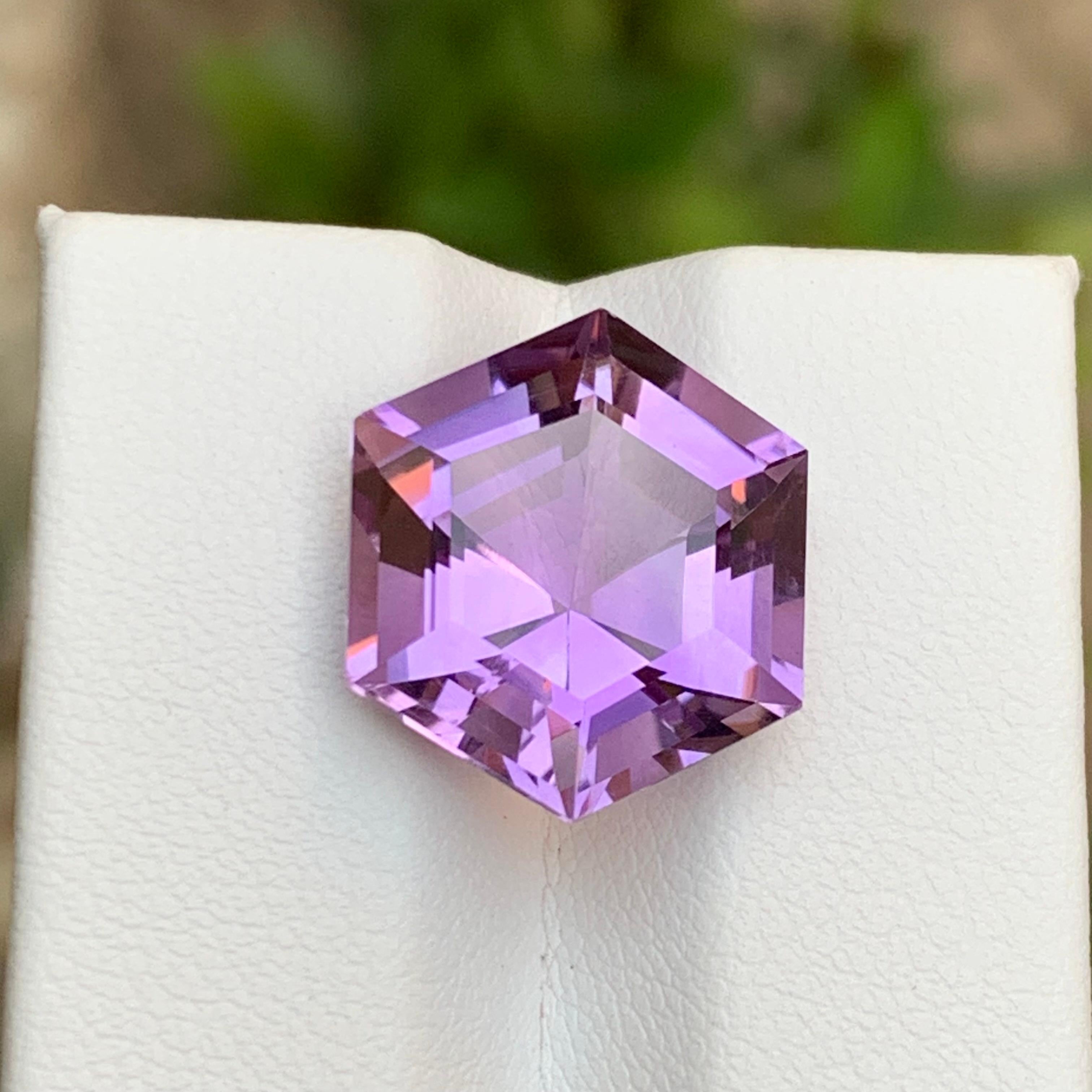 Women's or Men's Vivid Purple Natural Amethyst Gemstone 10.15Ct Hexagon Cut  Ring Pendant Jewelry For Sale