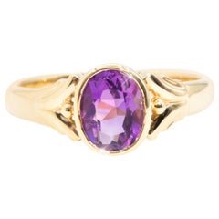 Vivid Purple Oval Amethyst 9 Carat Yellow Gold Solitaire Vintage Ring
