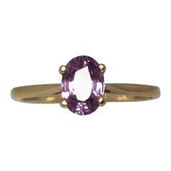 Vivid Purple Untreated Sapphire 1.07 Carat Oval Cut Solitaire Yellow Gold Ring
