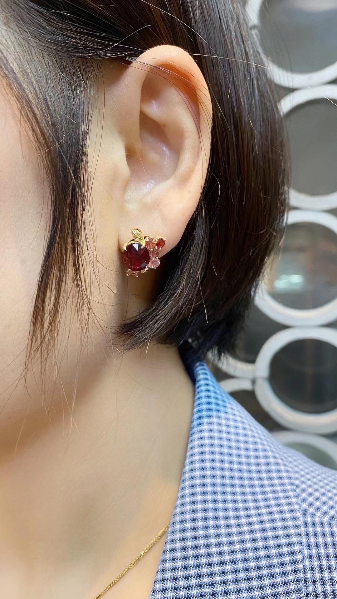 Vivid Red Garnet Earrings in 18K Gold with Natural Burma Spinels 6
