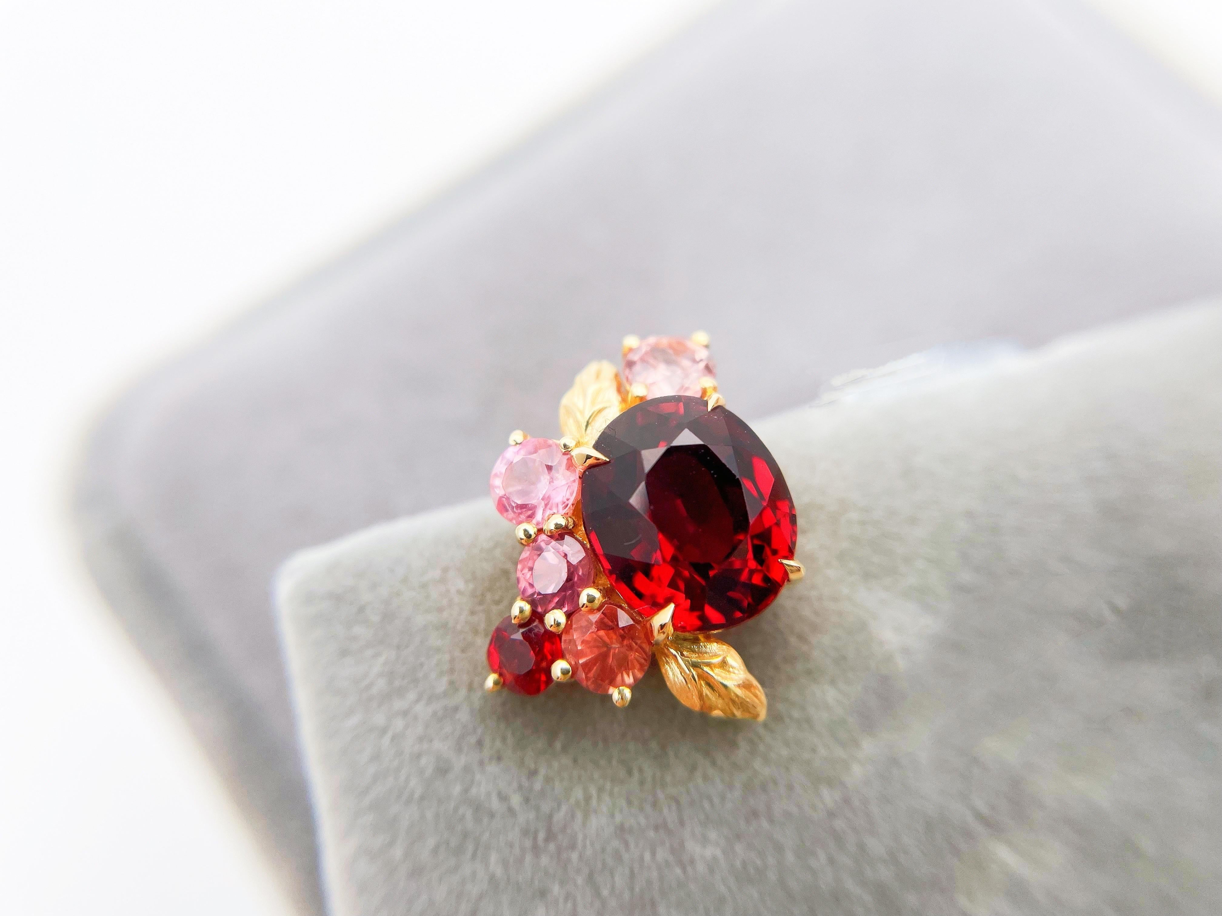 Women's or Men's Vivid Red Garnet Earrings in 18K Gold with Natural Burma Spinels