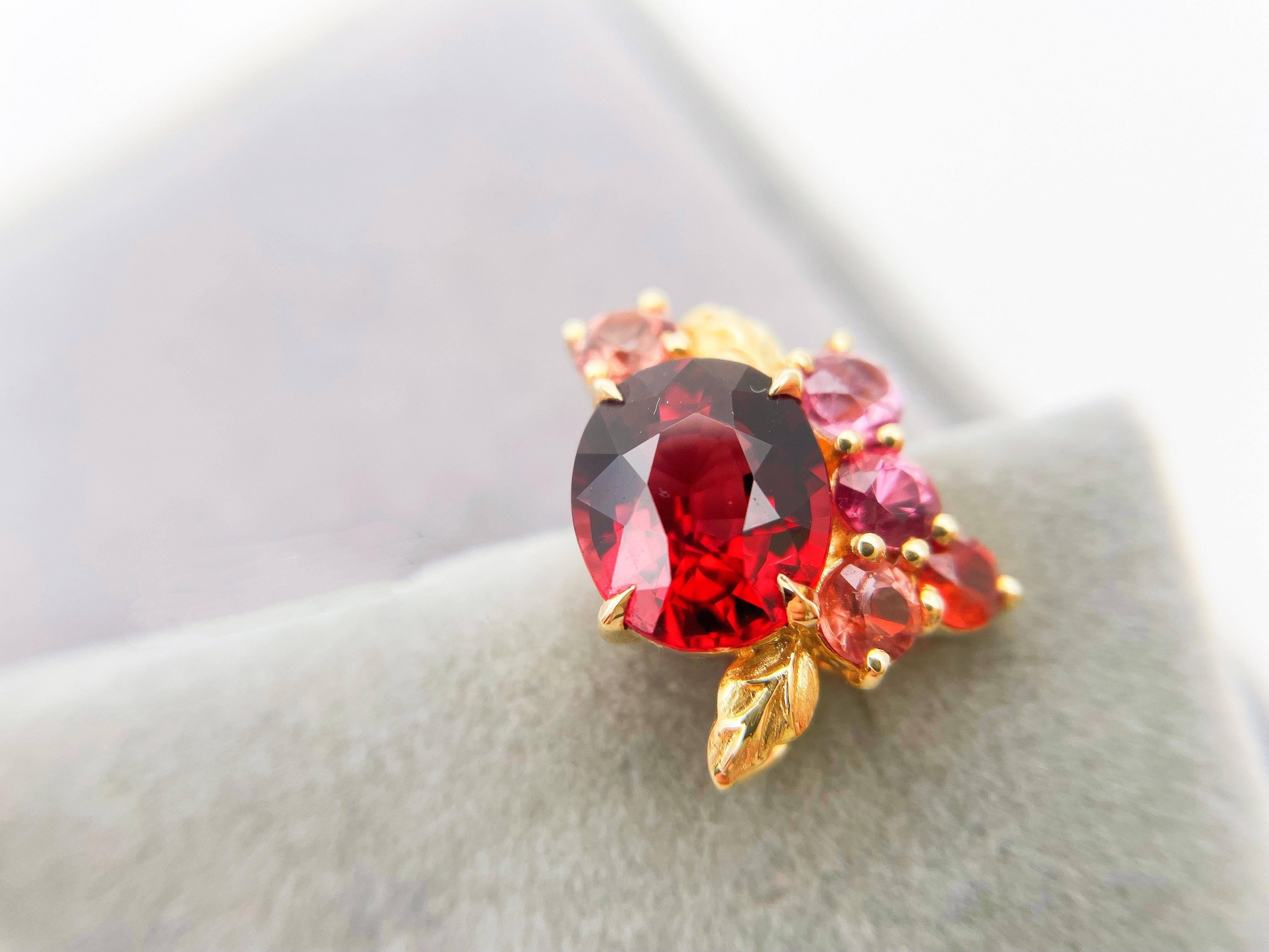 Vivid Red Garnet Earrings in 18K Gold with Natural Burma Spinels 1