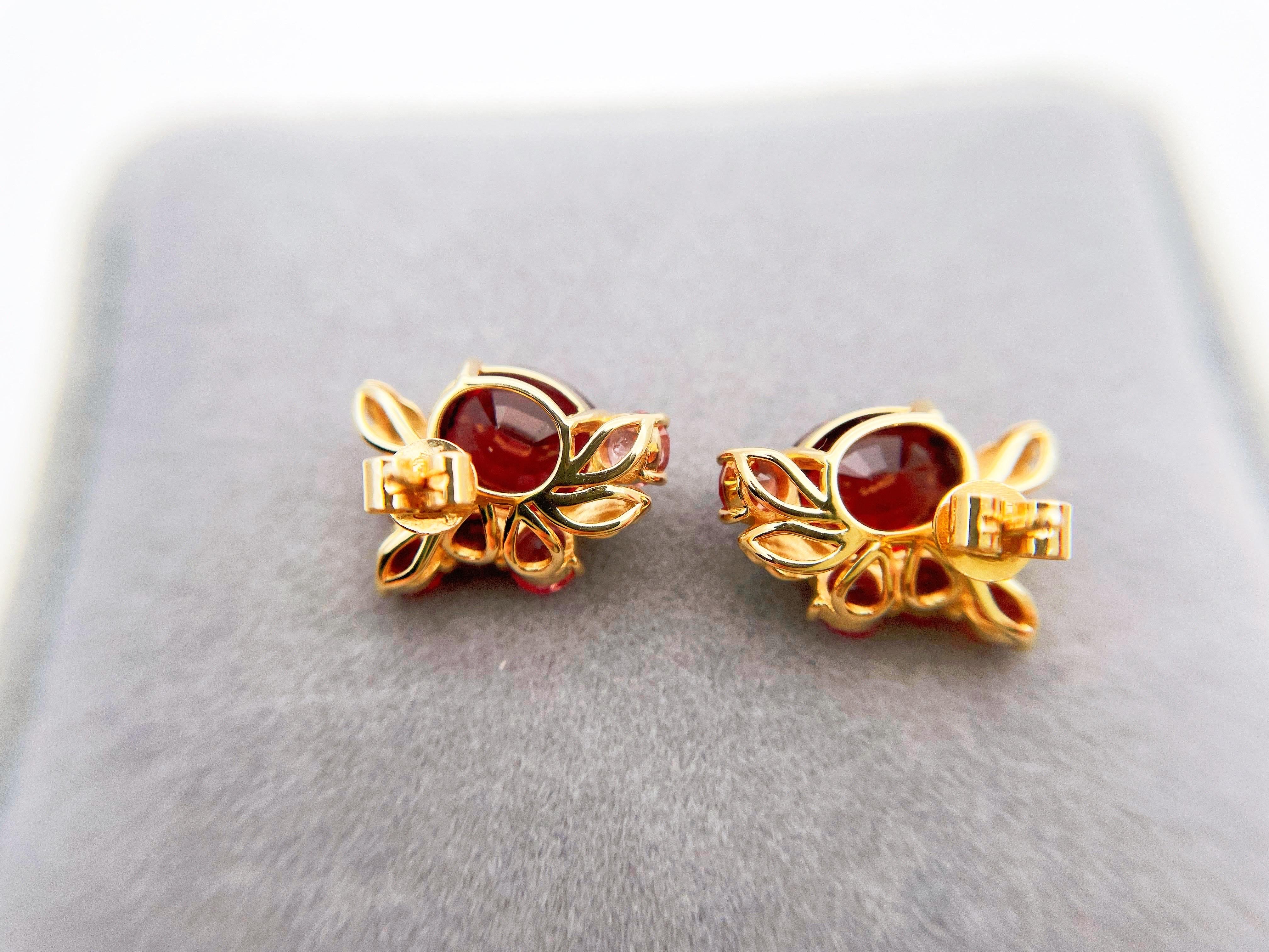 Vivid Red Garnet Earrings in 18K Gold with Natural Burma Spinels 2