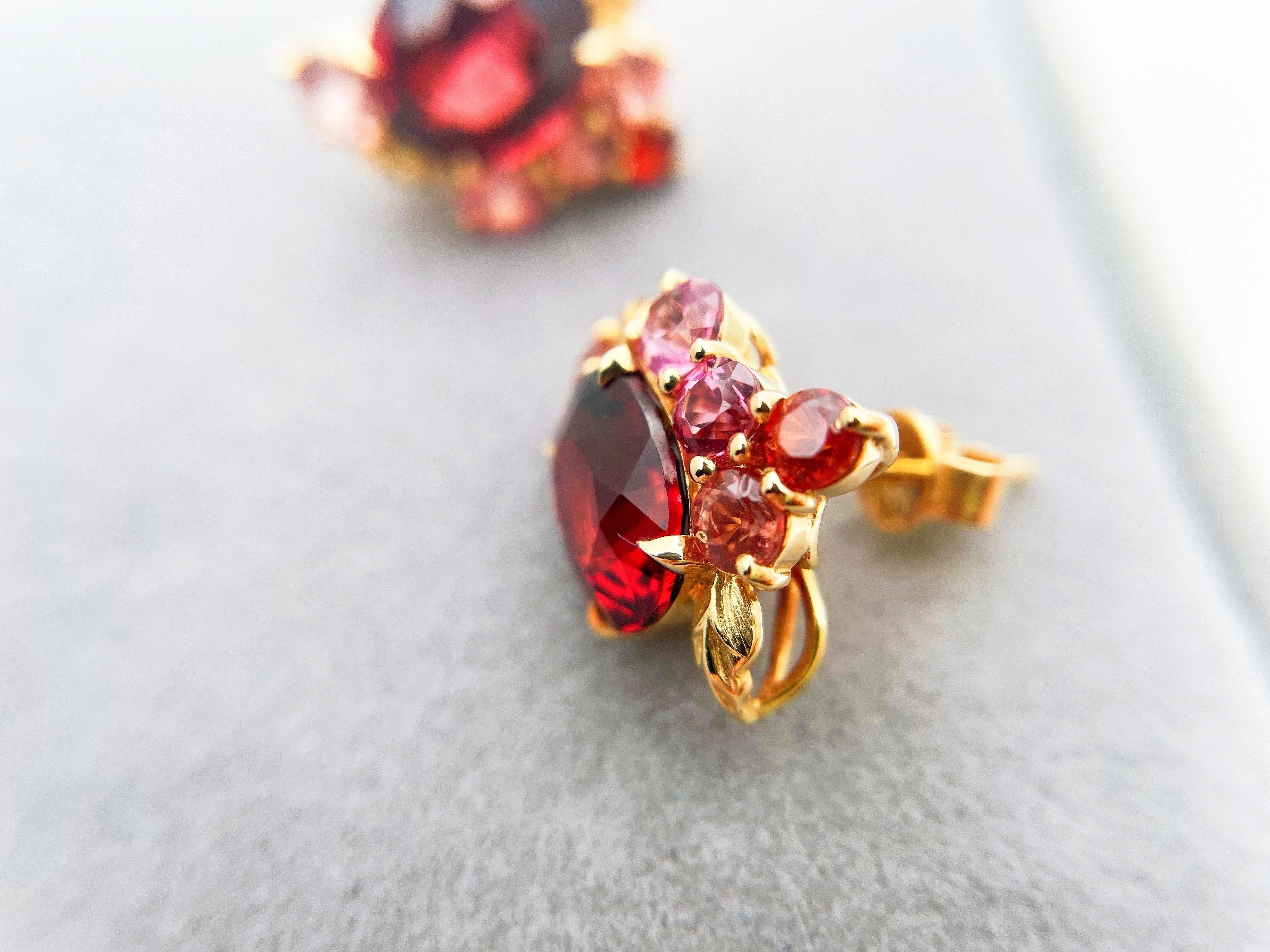 Vivid Red Garnet Earrings in 18K Gold with Natural Burma Spinels 3