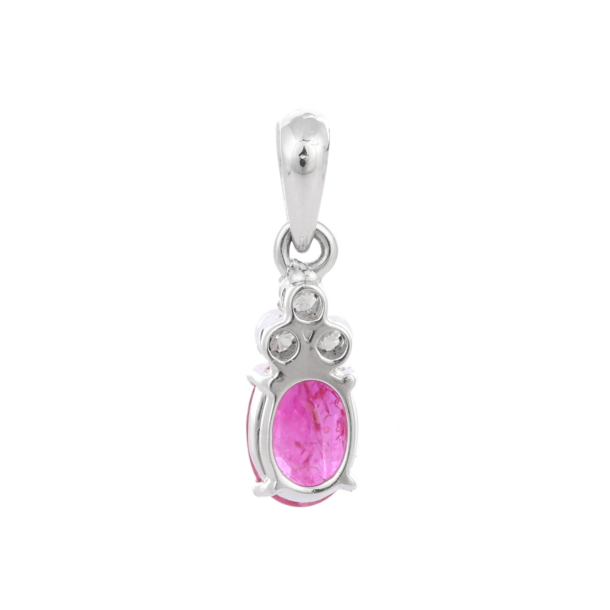 Modern Vivid Ruby Pendant in 18K White Gold Settings with Diamonds  For Sale