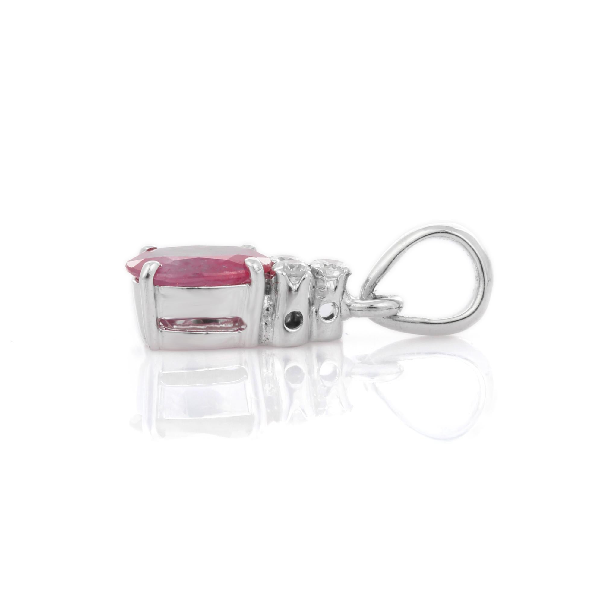 Oval Cut Vivid Ruby Pendant in 18K White Gold Settings with Diamonds  For Sale
