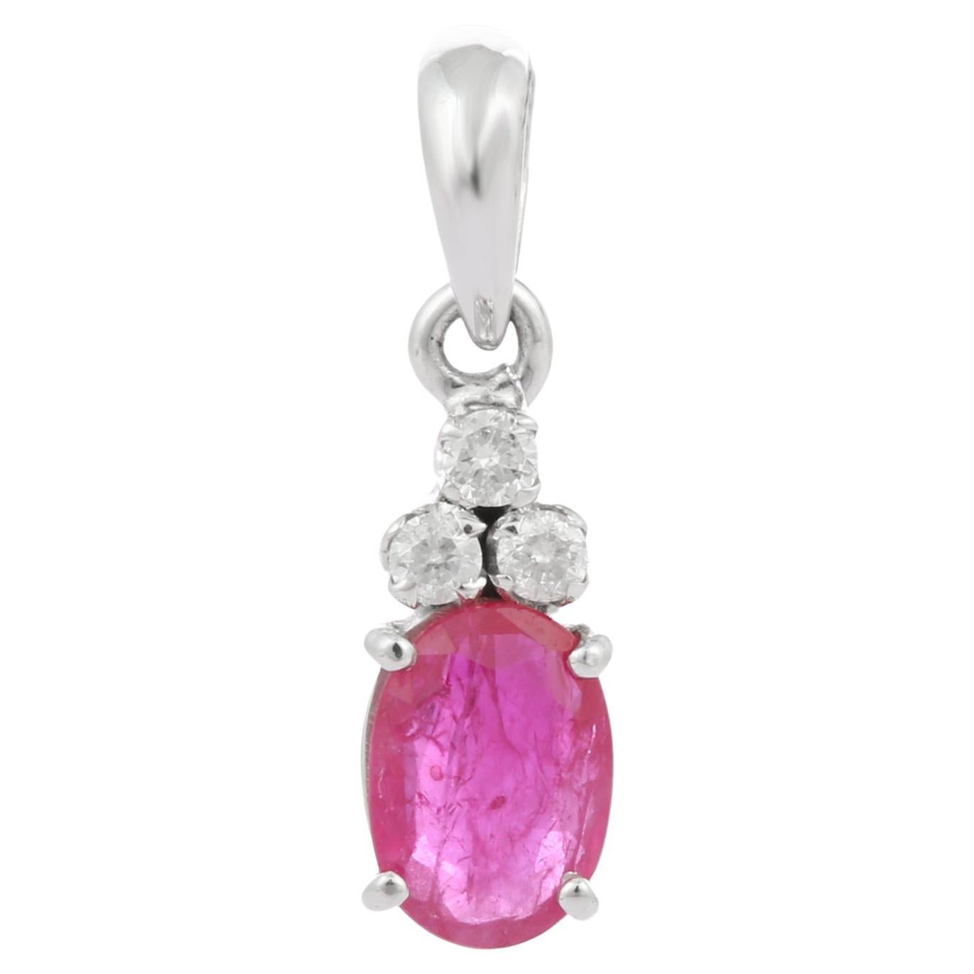 Vivid Ruby Pendant in 18K White Gold Settings with Diamonds  For Sale