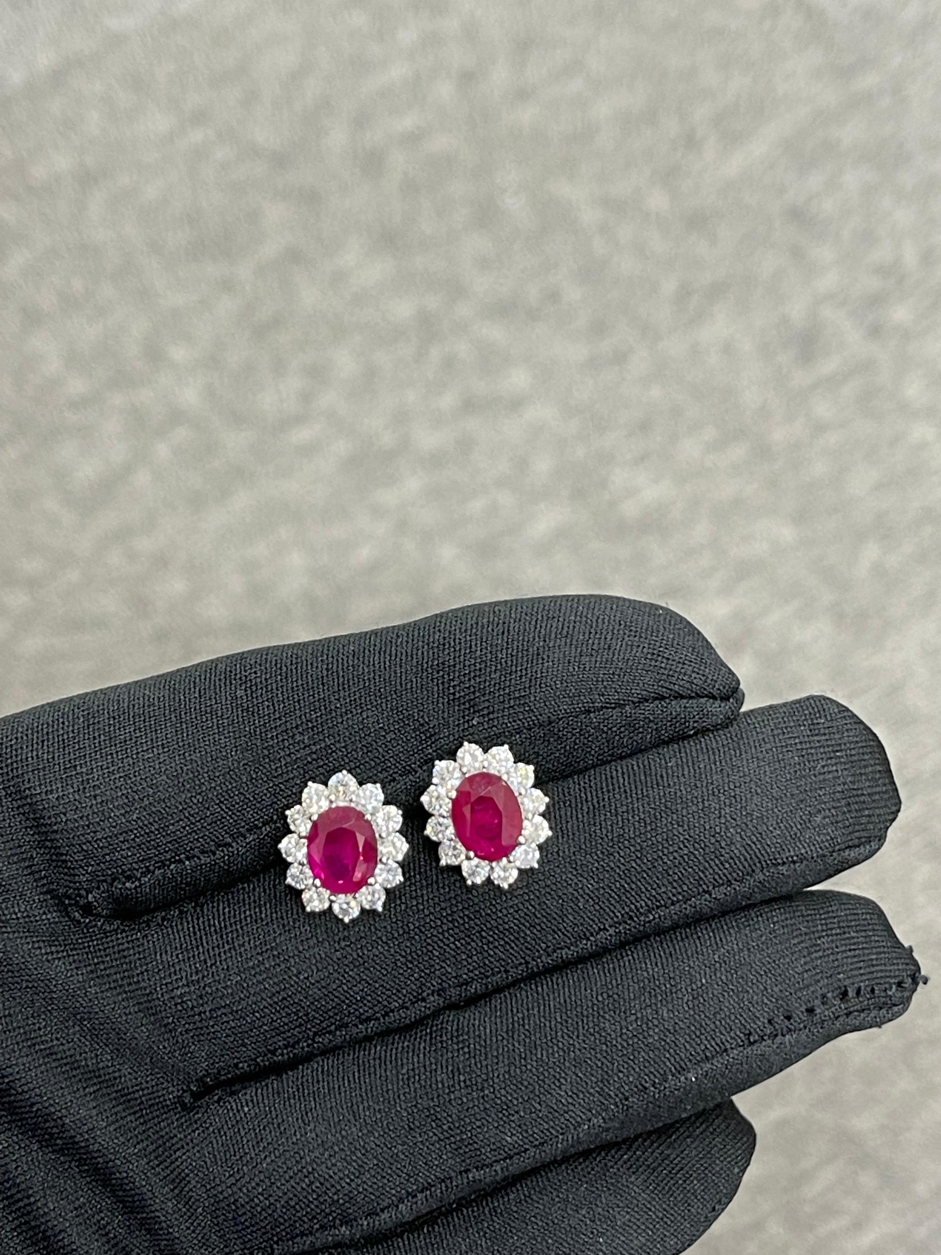 Vivid Red Ruby 4.00 CTW & Diamond Stud Earrings, Close to Pigeon Blood Red 2