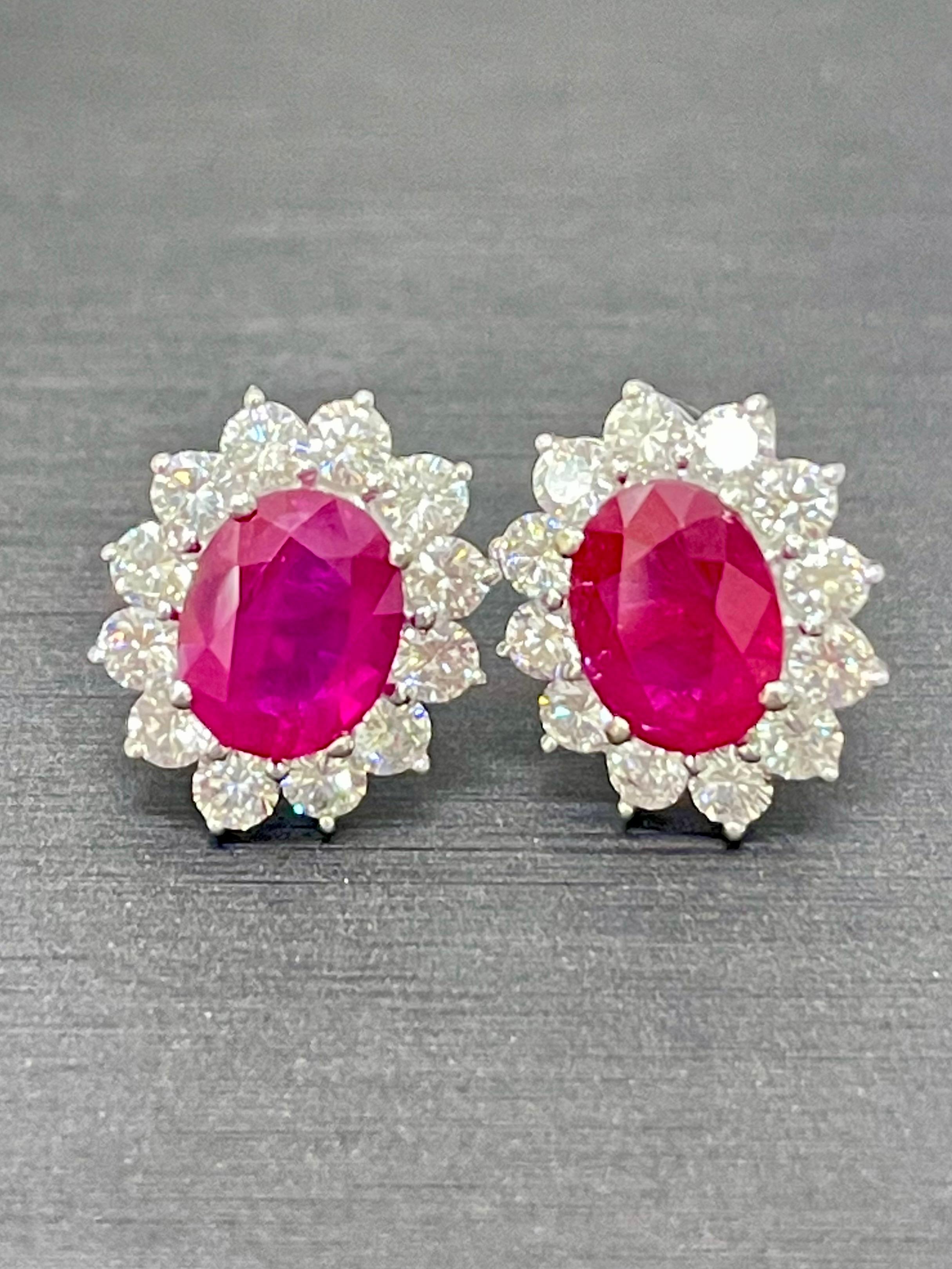 Vivid Red Ruby 4.00 CTW & Diamond Stud Earrings, Close to Pigeon Blood Red 3