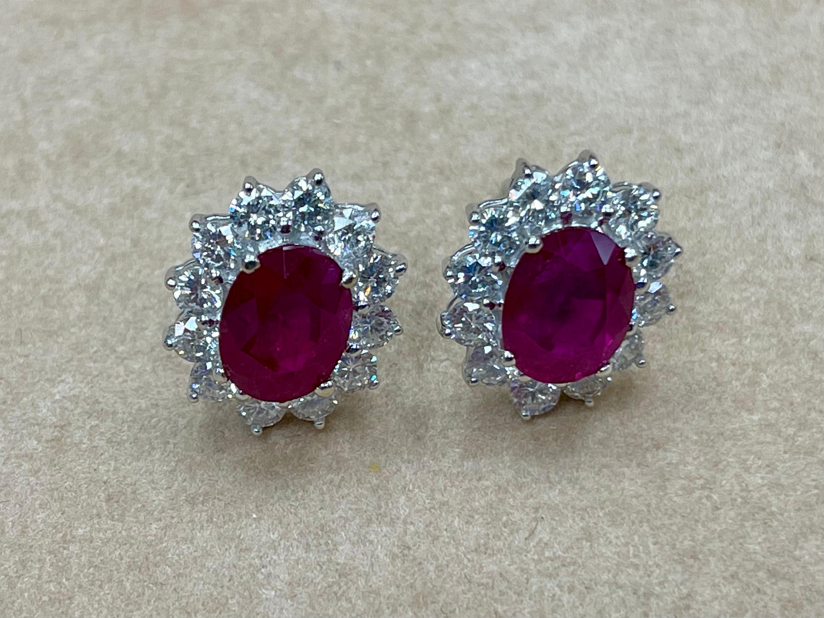 Vivid Red Ruby 4.00 CTW & Diamond Stud Earrings, Close to Pigeon Blood Red 4