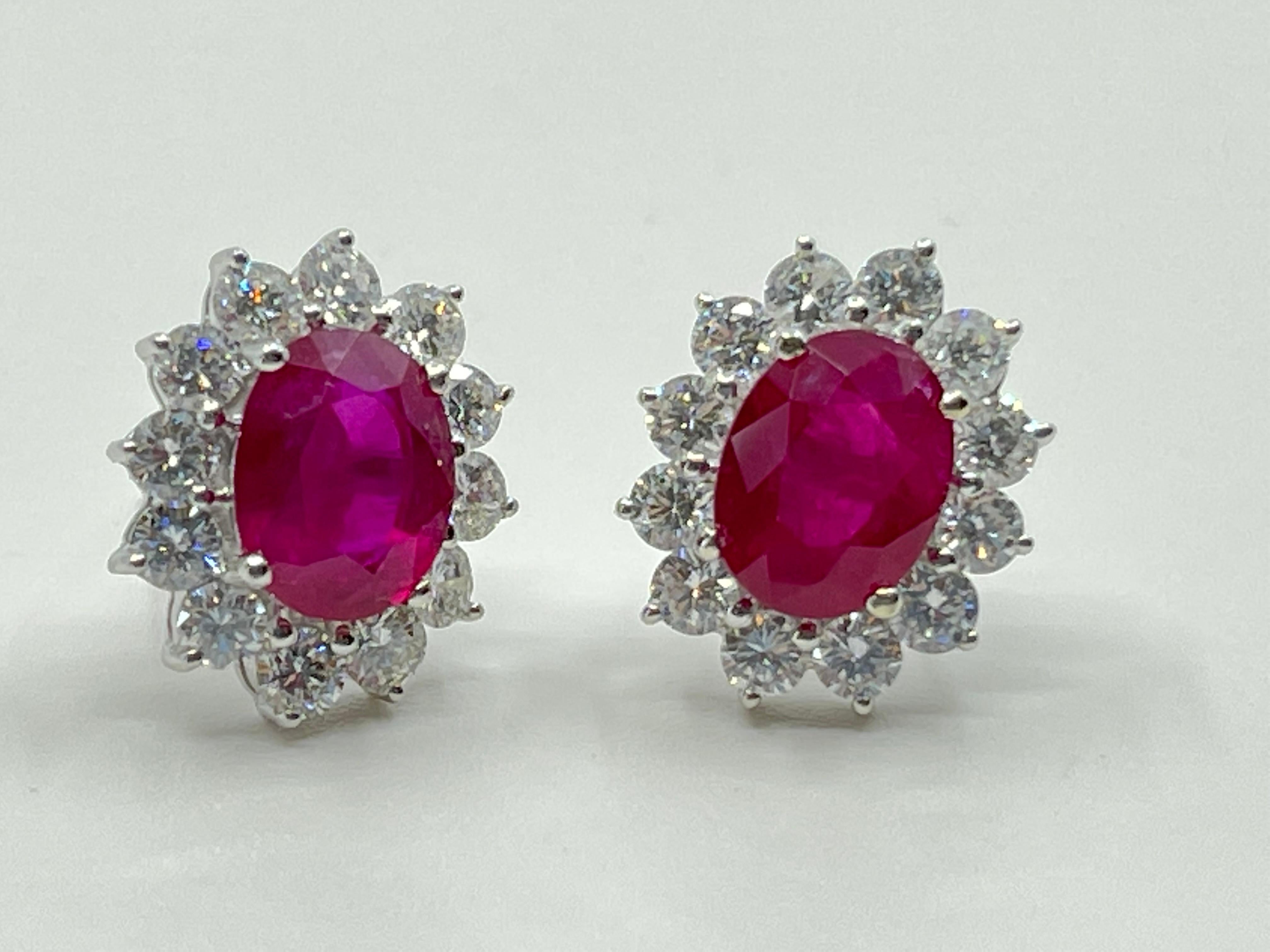 Vivid Red Ruby 4.00 CTW & Diamond Stud Earrings, Close to Pigeon Blood Red 5