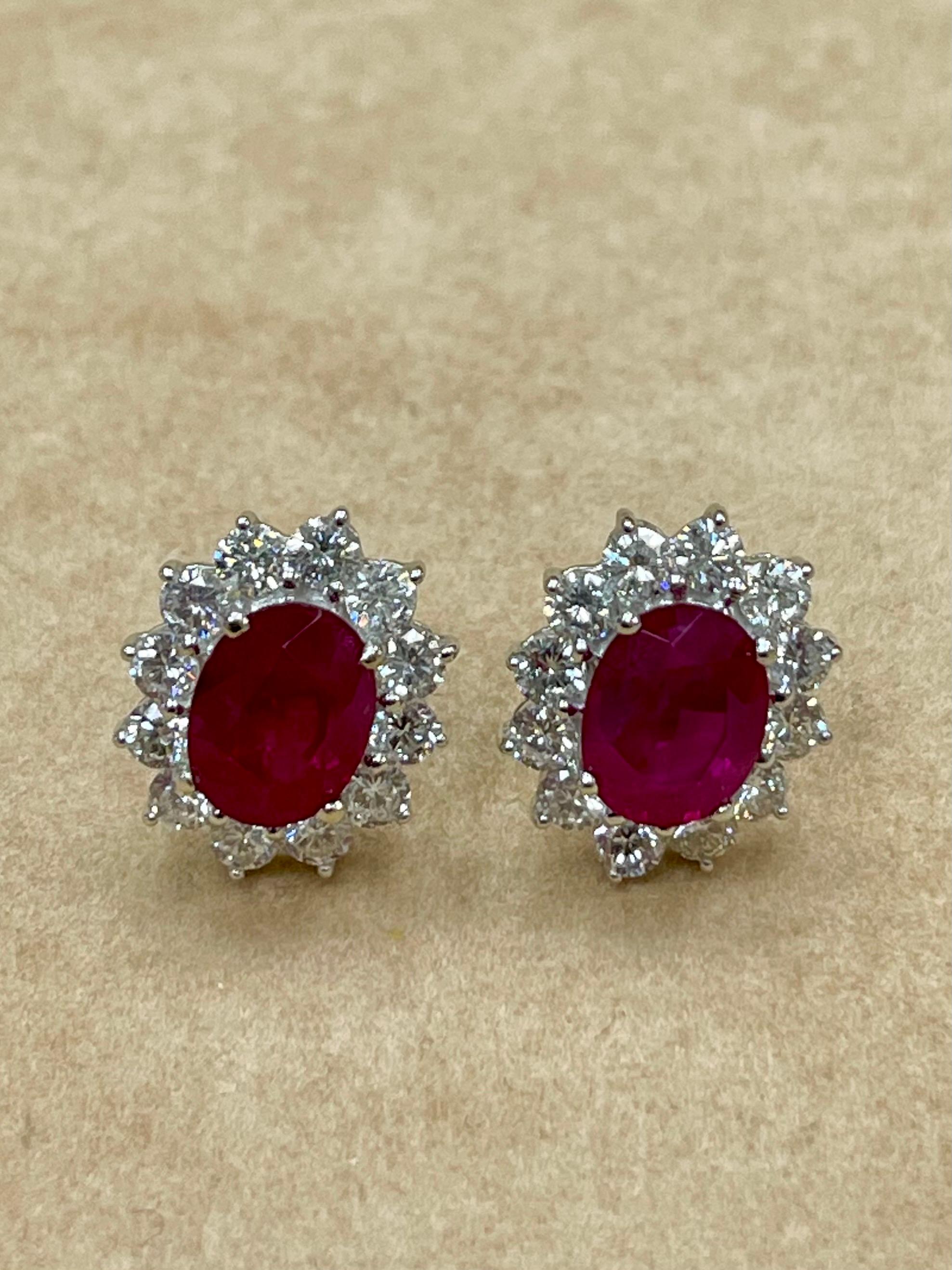 Vivid Red Ruby 4.00 CTW & Diamond Stud Earrings, Close to Pigeon Blood Red 6