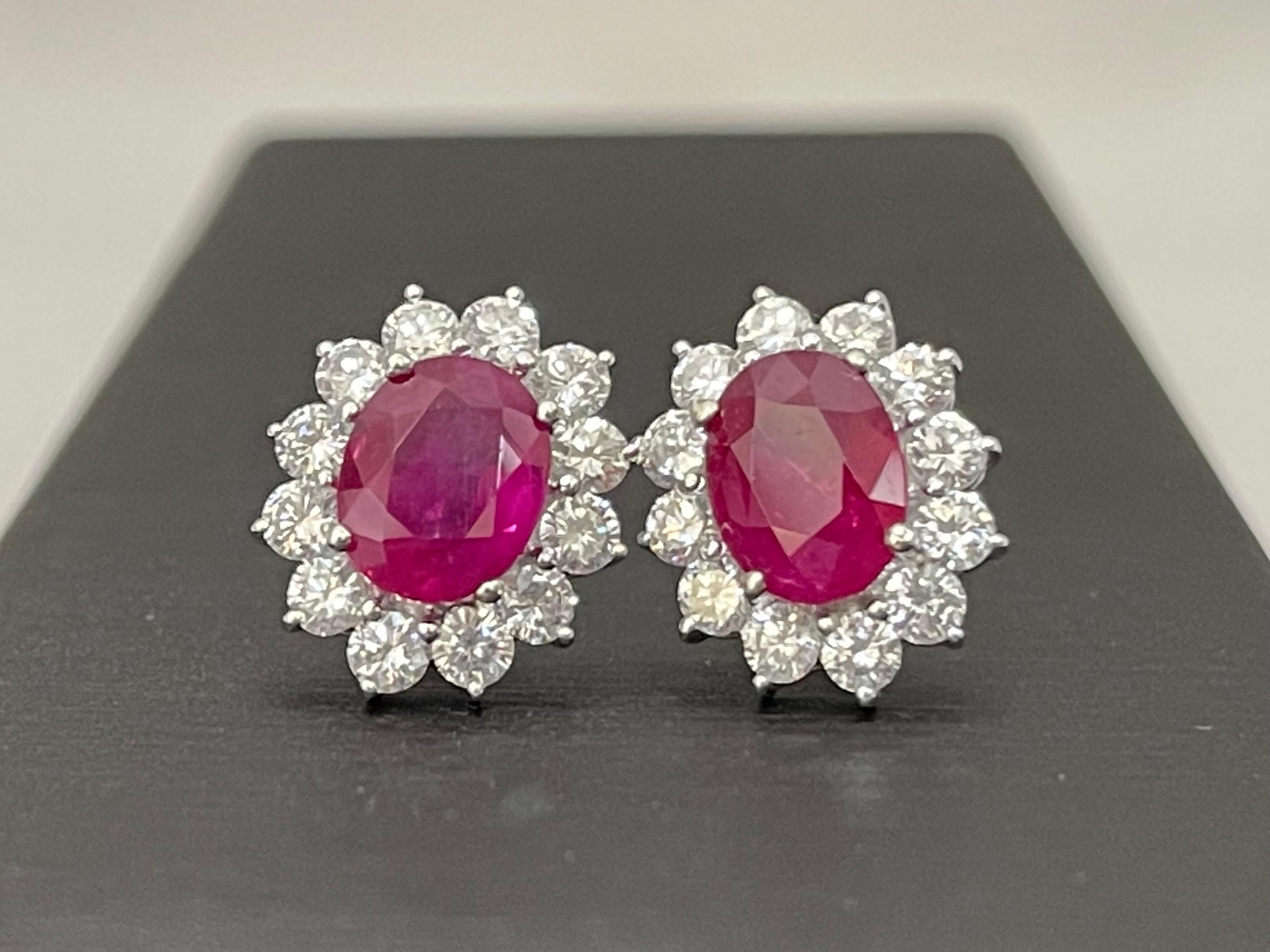Vivid Red Ruby 4.00 CTW & Diamond Stud Earrings, Close to Pigeon Blood Red 7