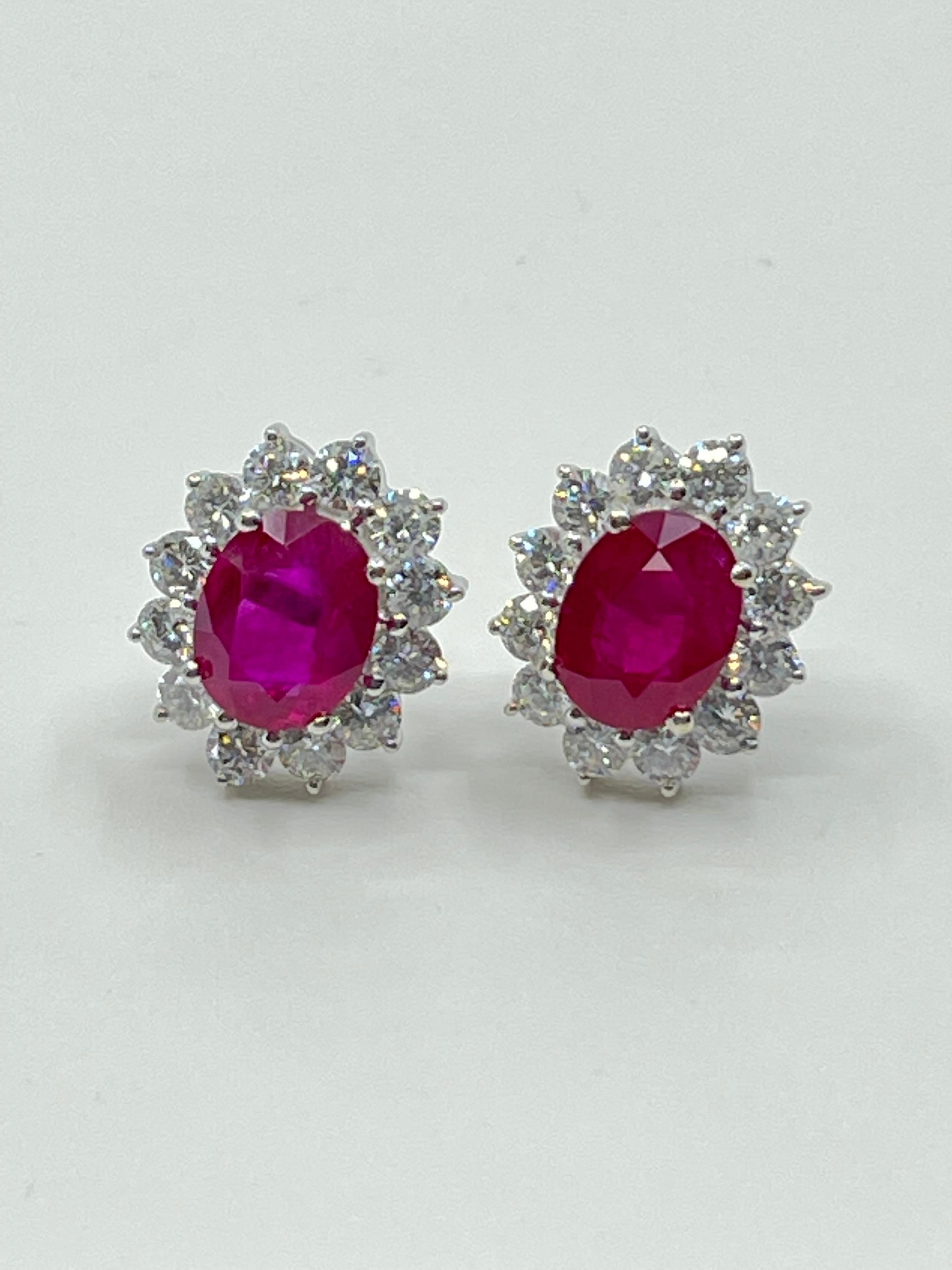 Vivid Red Ruby 4.00 CTW & Diamond Stud Earrings, Close to Pigeon Blood Red 8