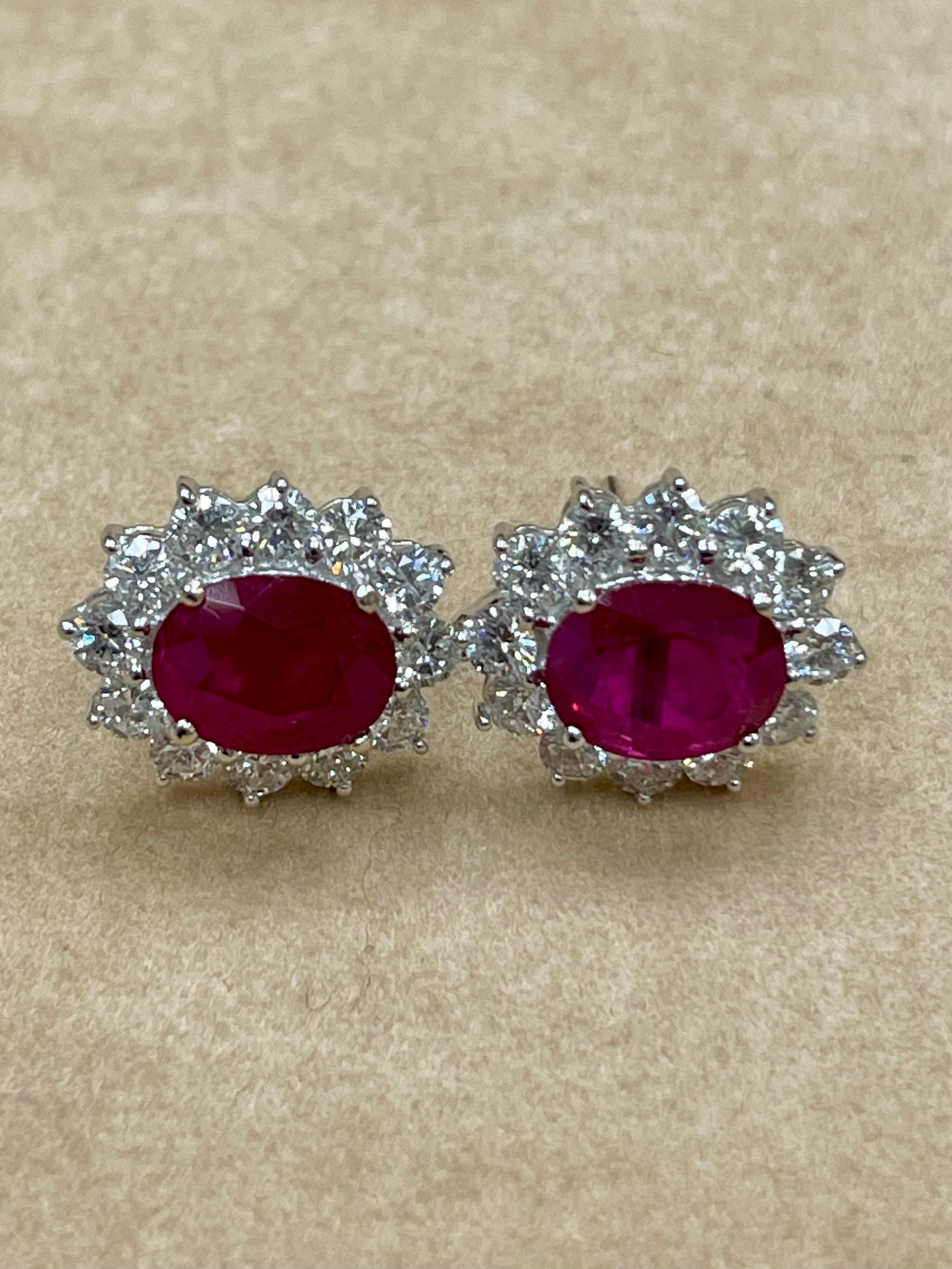 Vivid Red Ruby 4.00 CTW & Diamond Stud Earrings, Close to Pigeon Blood Red 9