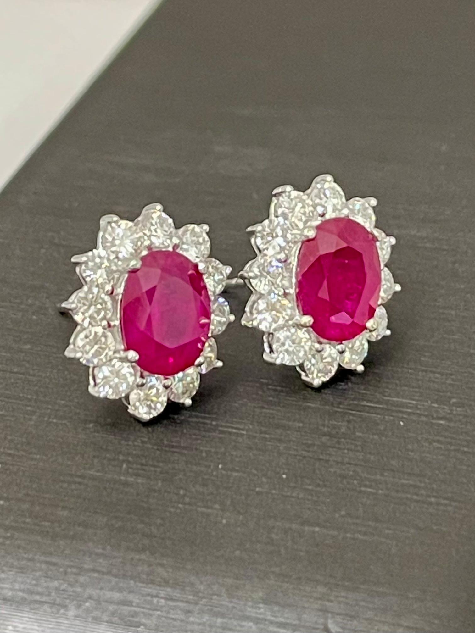 Vivid Red Ruby 4.00 CTW & Diamond Stud Earrings, Close to Pigeon Blood Red In New Condition In Hong Kong, HK