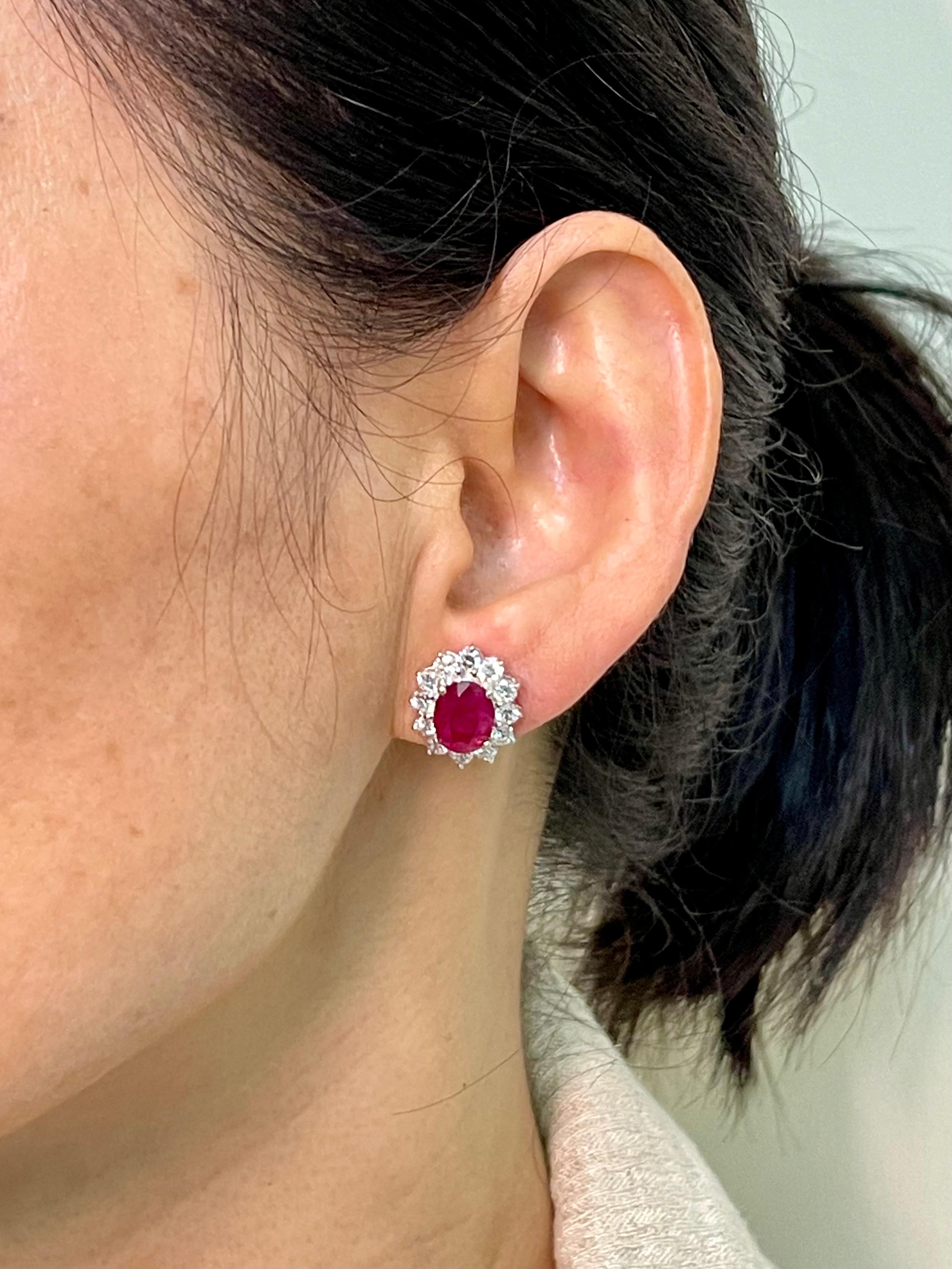 Women's Vivid Red Ruby 4.00 CTW & Diamond Stud Earrings, Close to Pigeon Blood Red
