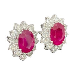 Vivid Red Ruby 4.00 CTW & Diamond Stud Earrings, Close to Pigeon Blood Red