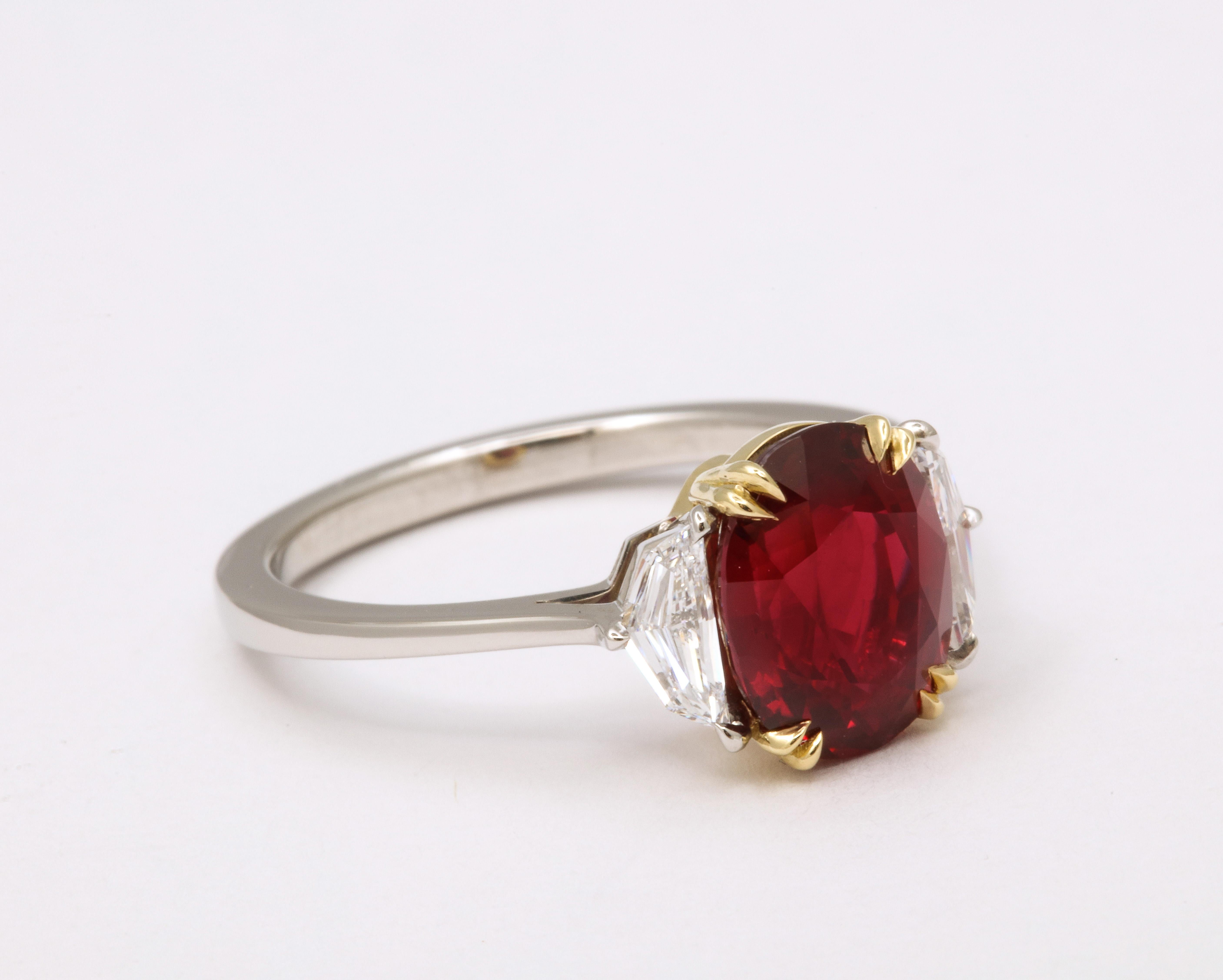Oval Cut Vivid Red Ruby and Diamond Ring For Sale
