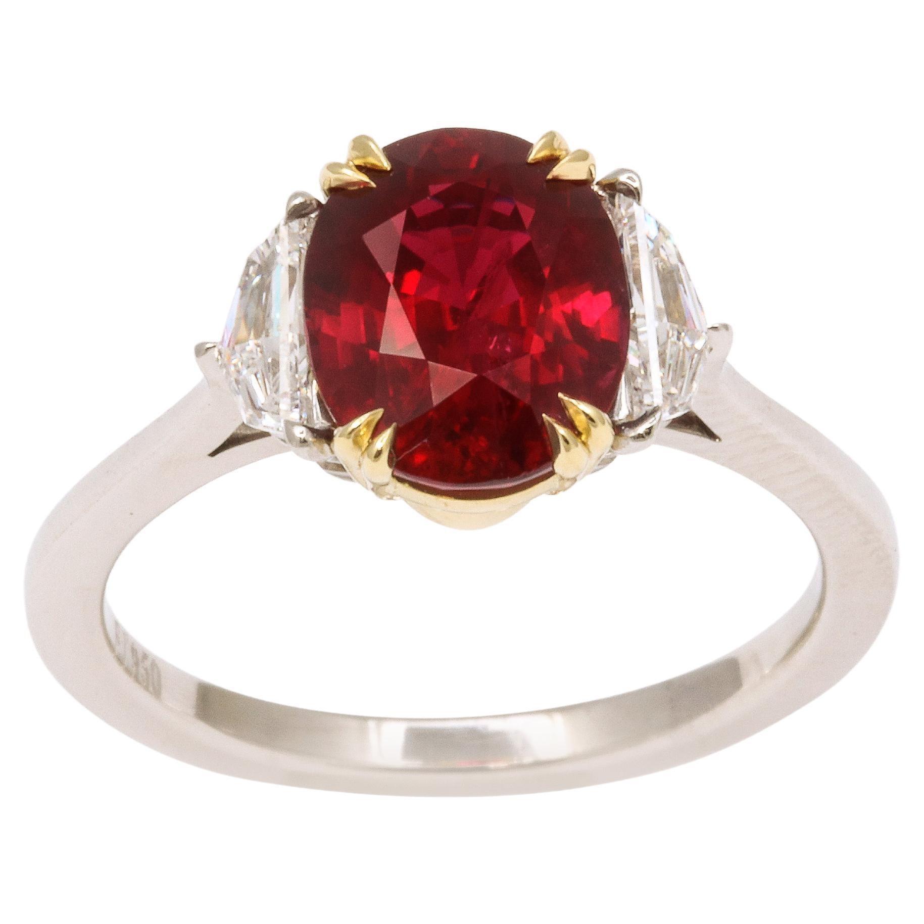 Vivid Red Ruby and Diamond Ring For Sale