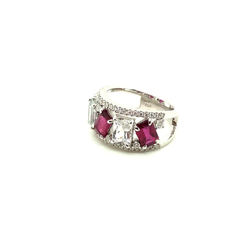 Vivid Red Ruby and White Sapphire Diamond Gold Ring For Sale 1