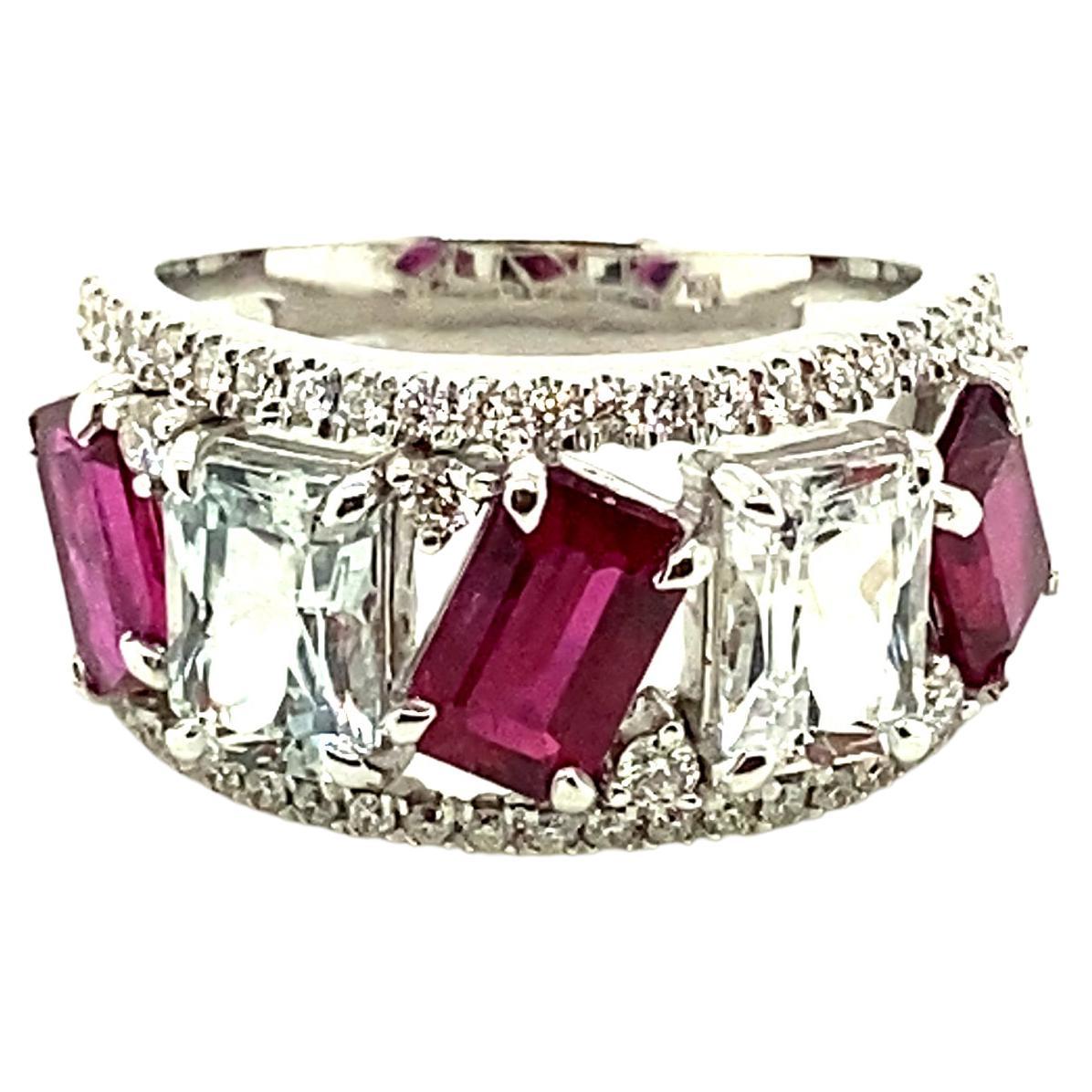 Vivid Red Ruby and White Sapphire Diamond Gold Ring For Sale
