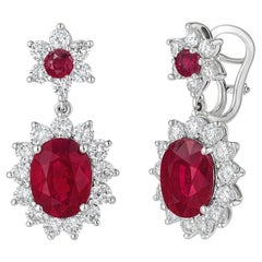 Vivid Red Ruby Carat Diamond Platinum Dangling Drop Earrings
