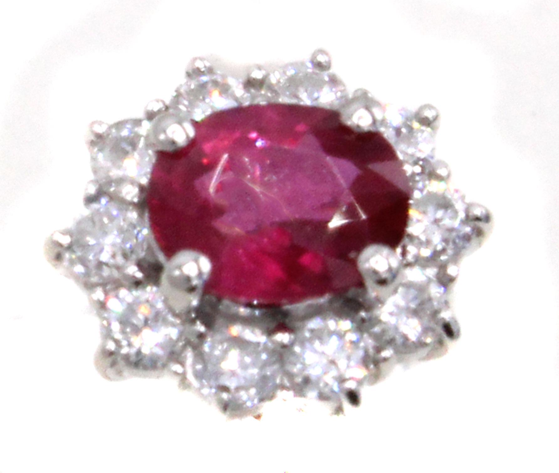 Contemporary Vivid Red Ruby Diamond Platinum Engagement Ring For Sale